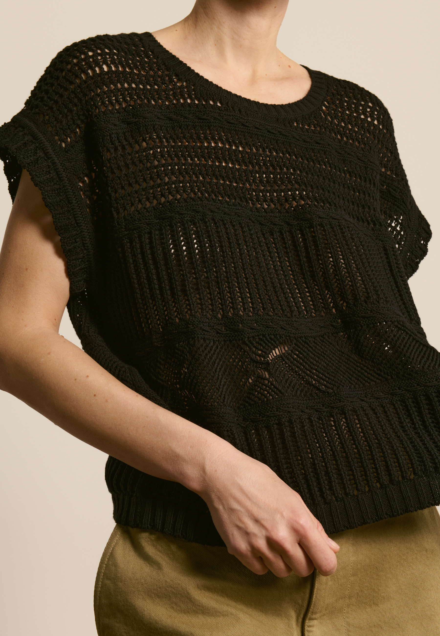 T-shirt en coton ajourée MAISON MONTAGUT Noir