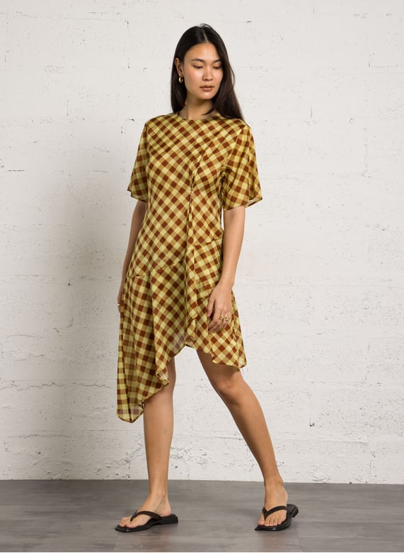 asymmetrical plaid dress Asymmetrical Tartan Cotton Maxi Dress, Elegant High Low Plaid Dress Casablanca