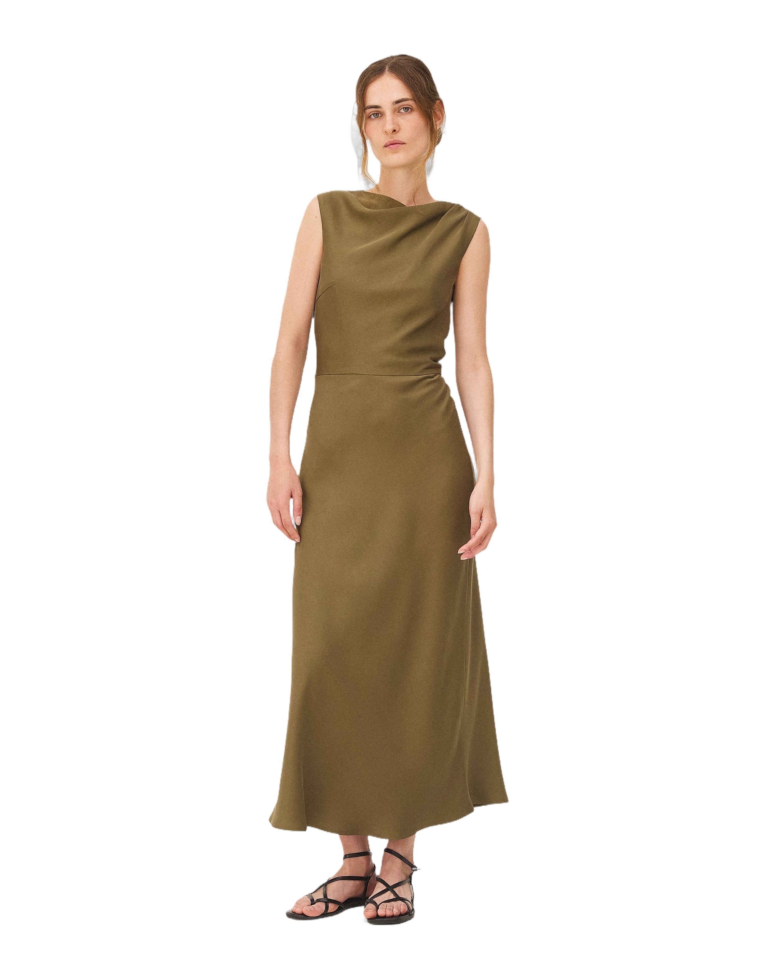 Long dress Kalmar khaki satin Green
