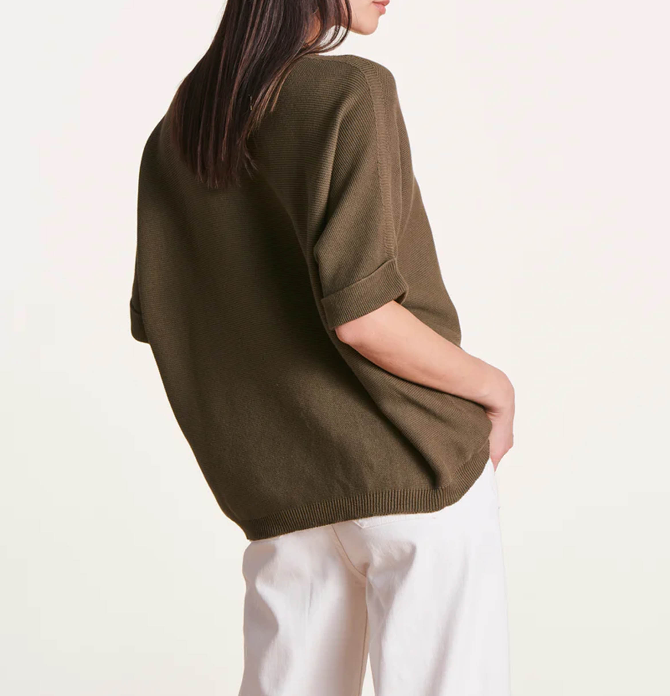 Loose-fit V-neck knit top LA FEE MARABOUTEE Green