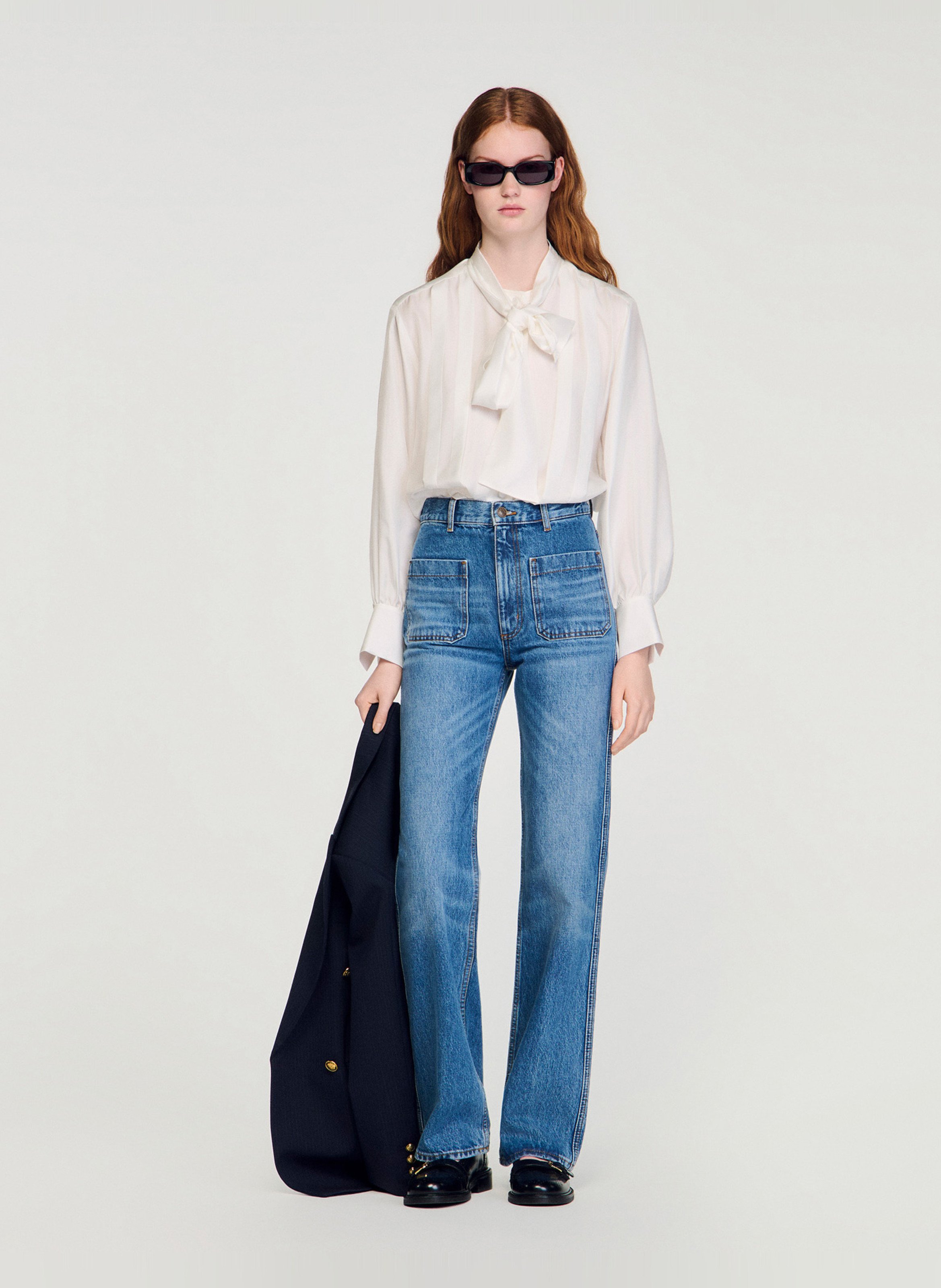 Blouse col lavallière en soie SANDRO Beige