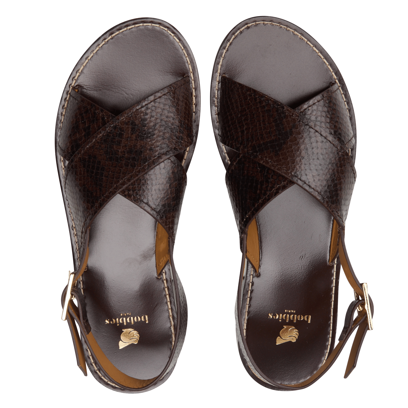 Aouda flat leather sandals BOBBIES Brown