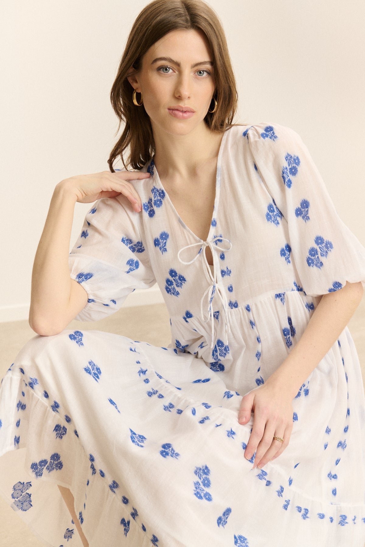 Robe longue brodée manches courtes GARANCE PARIS Blanc