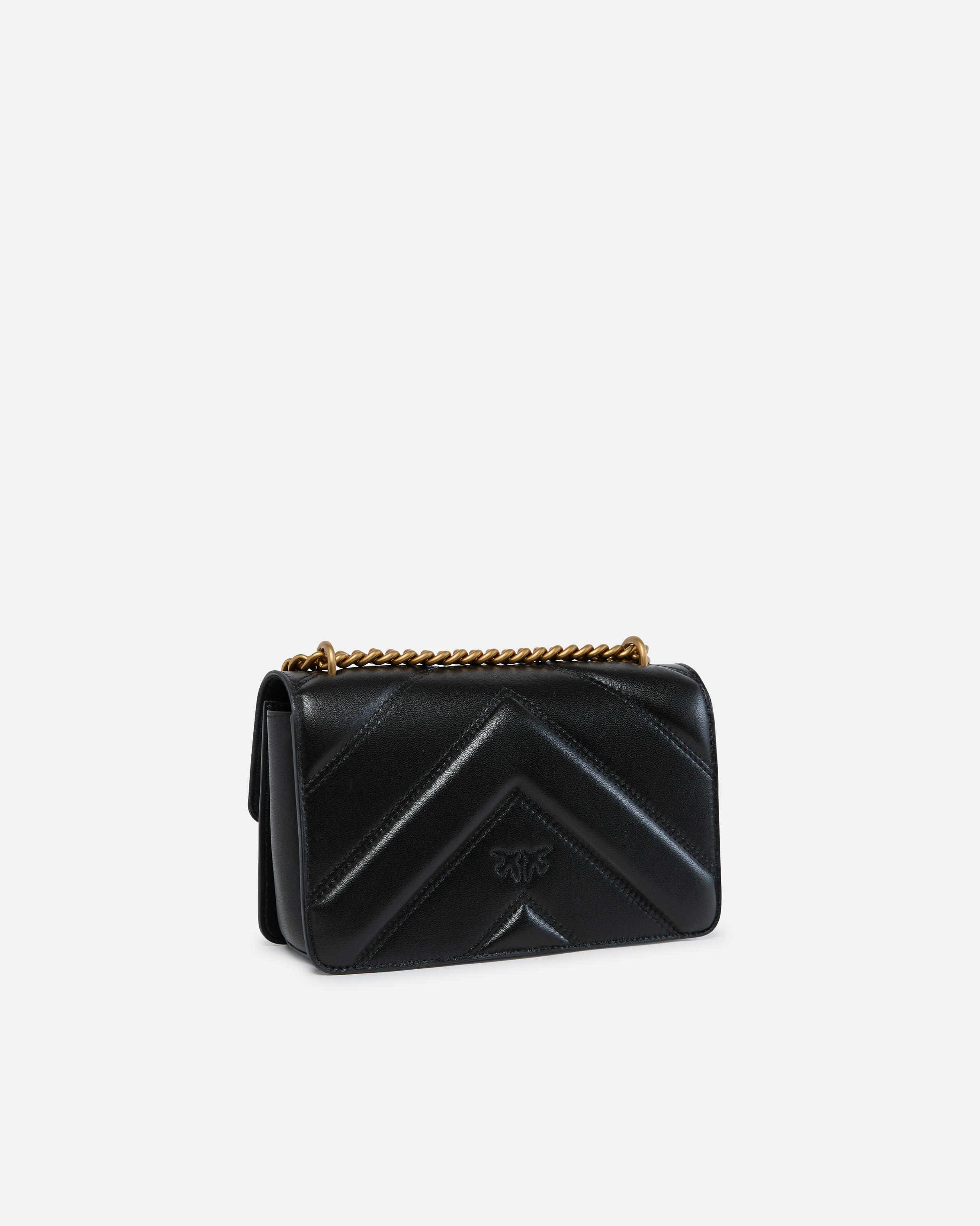 Mini sac à bandoulière love bag en cuir nappa matelassé en chevrons PINKO Noir