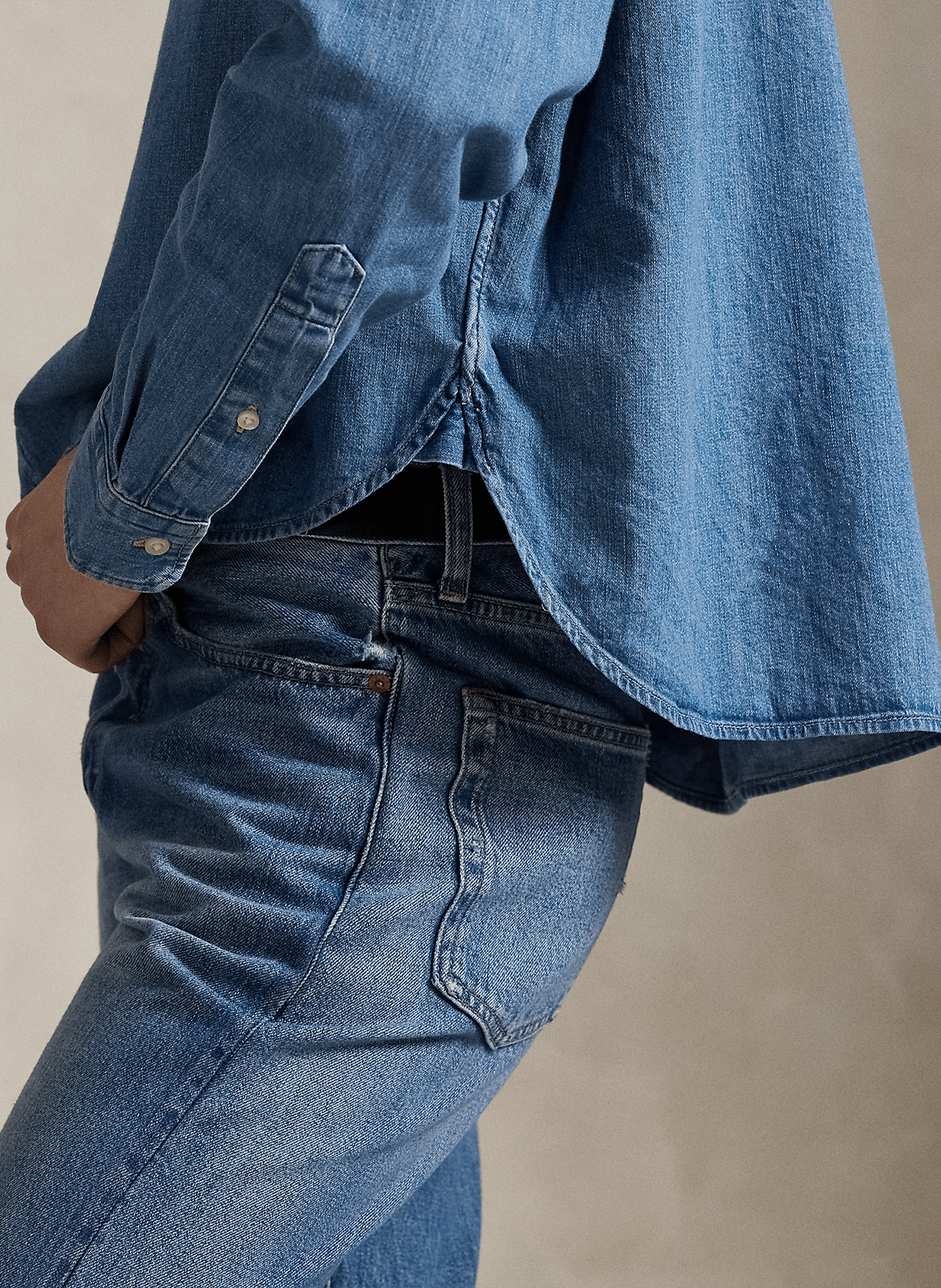 Chemise col classique manches contrastantes en coton POLO RALPH LAUREN Blue