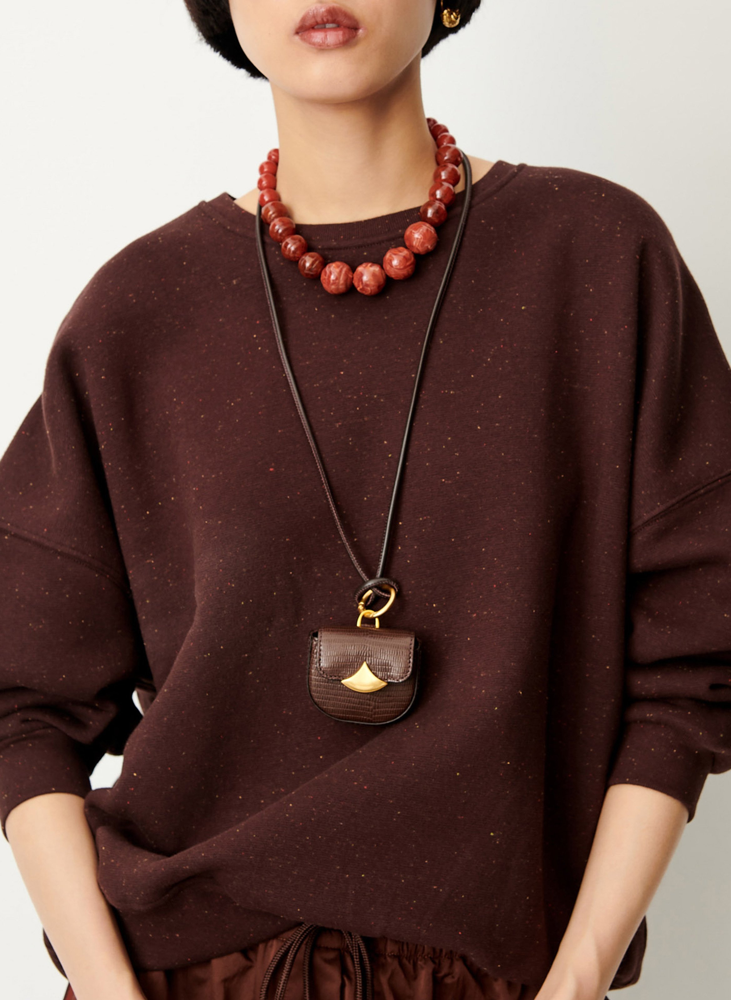 Weites, meliertes Rundhals-Sweatshirt aus Bio-Baumwoll-Mix SESSUN Braun