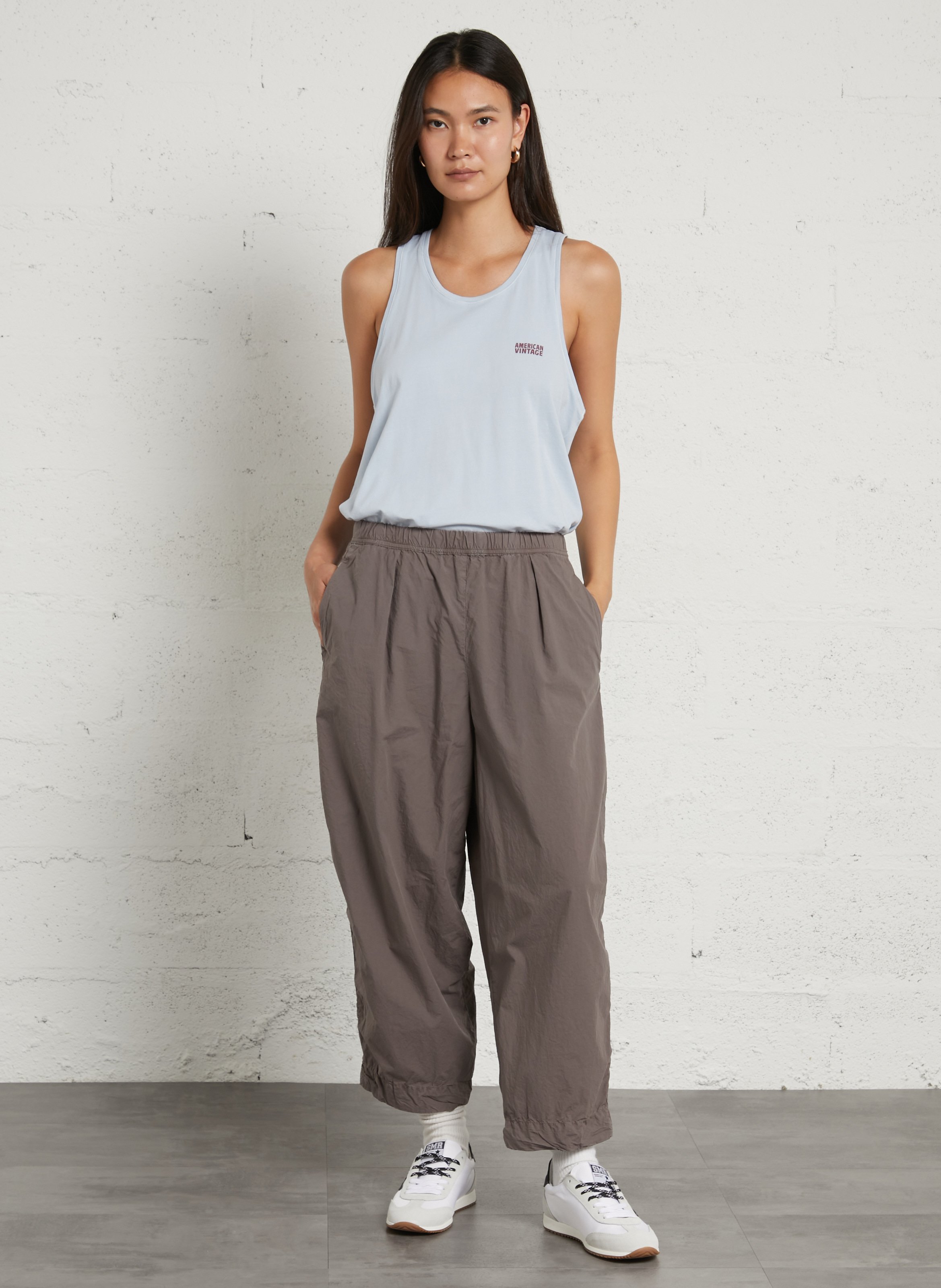 Jogging large taille haute uni AMERICAN VINTAGE Gris