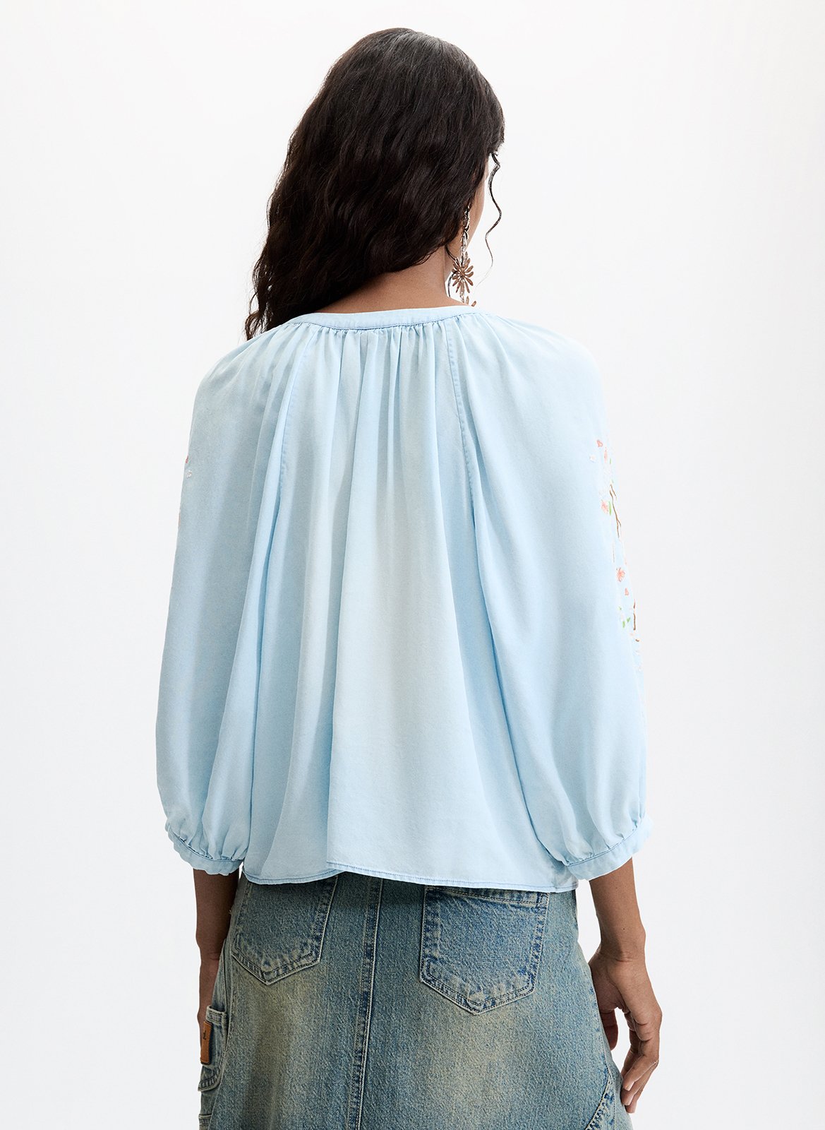Fluid satin V-neck top DESIGUAL Blue