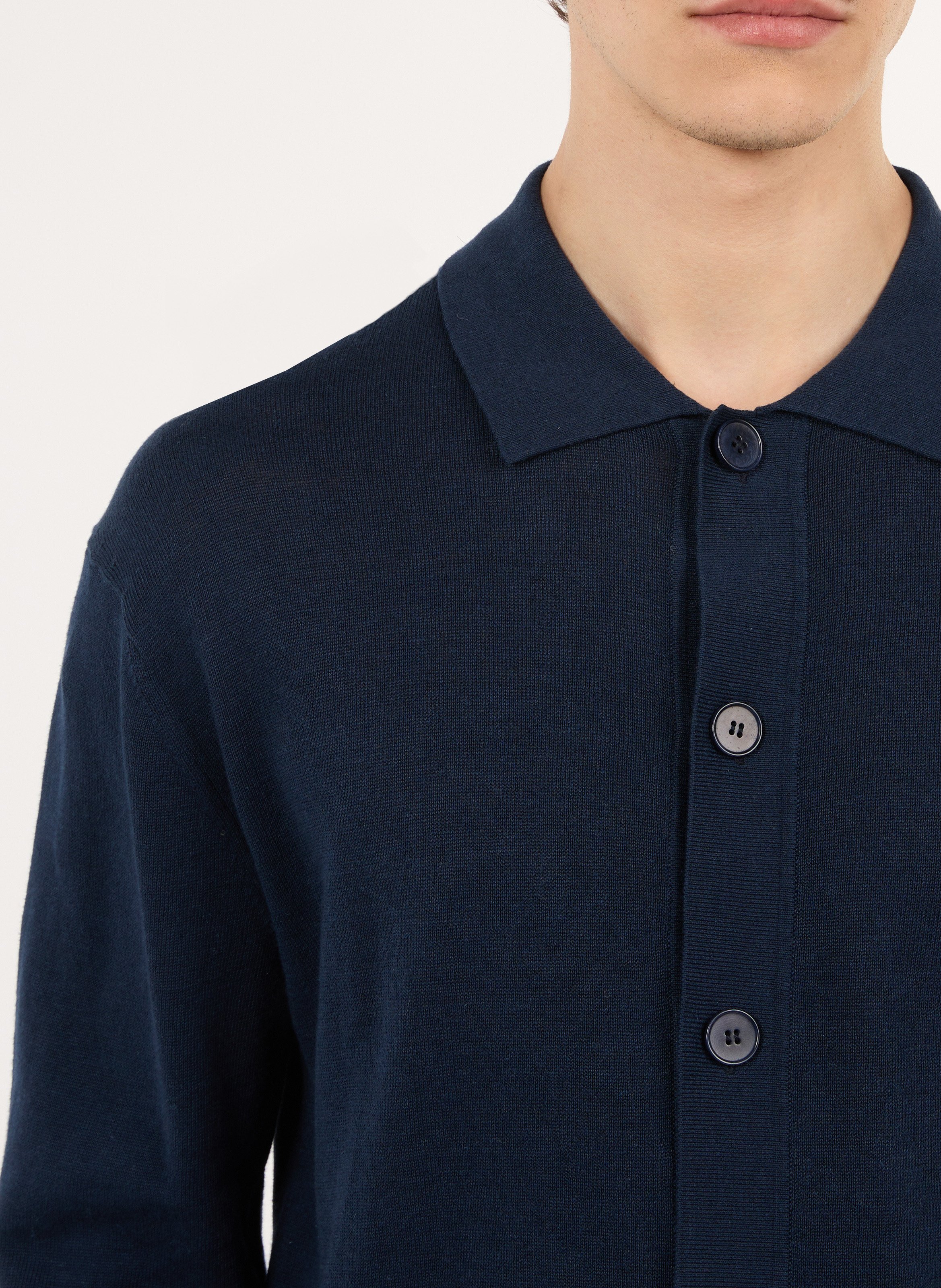 Gerade geschnittener Cardigan mit klassischem Kragen aus Baumwoll-Leinen-Mischgewebe SAISON 1865 Blau