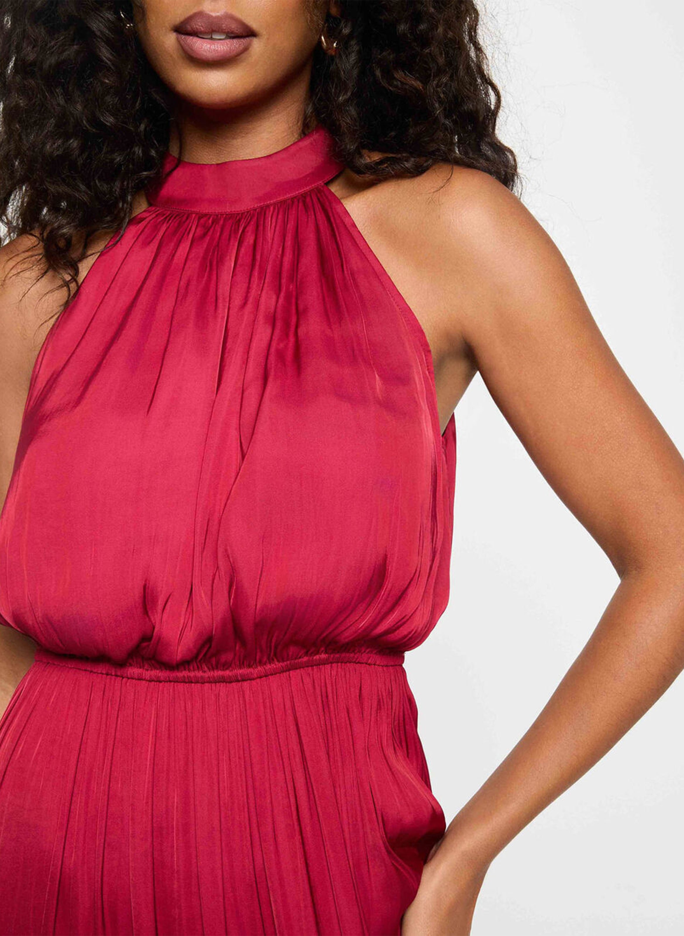 Long flared crew-neck dress | Red MORGAN Women