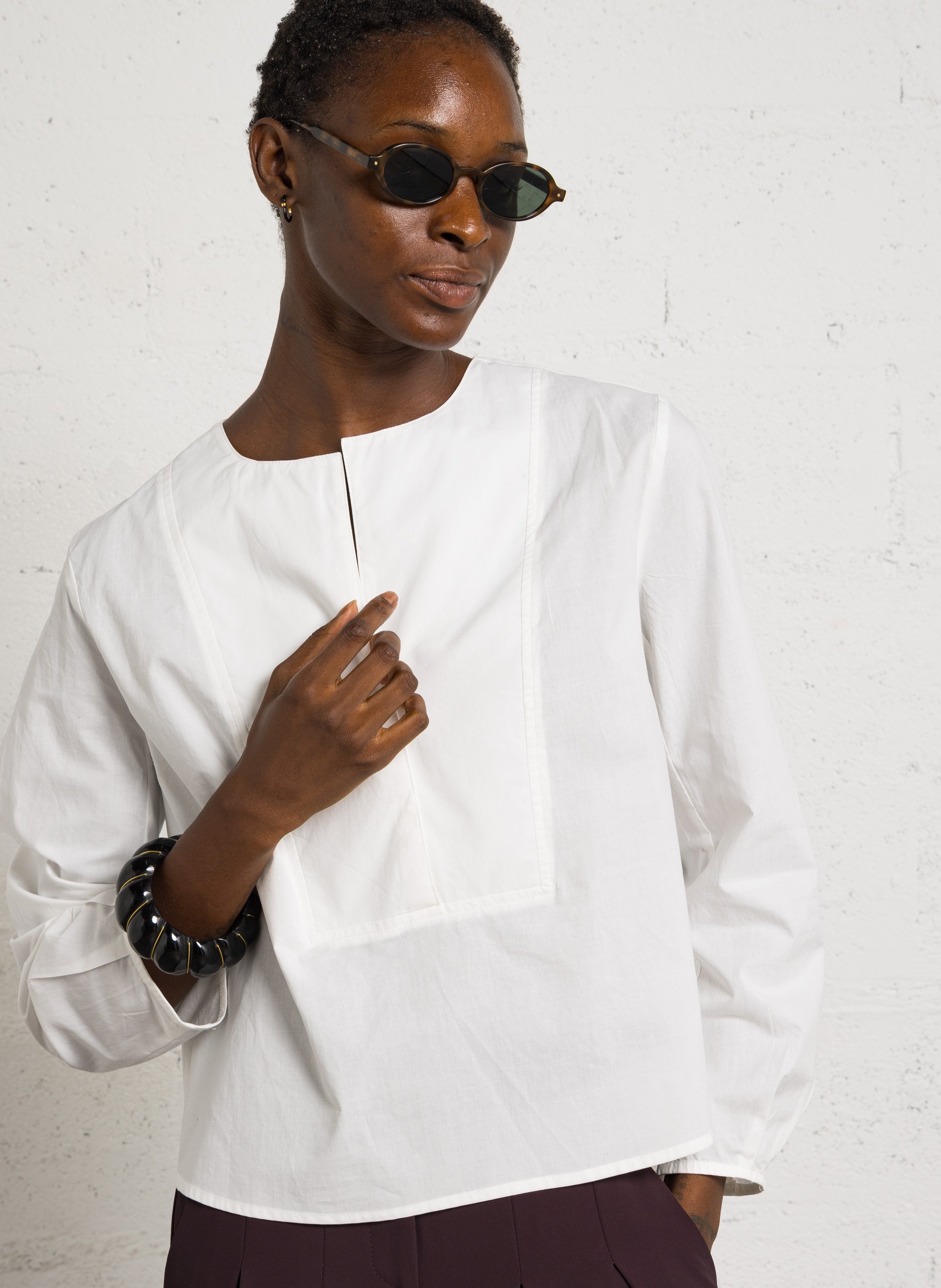 Blouse oversize col tunisien en coton JC SOPHIE Blanc