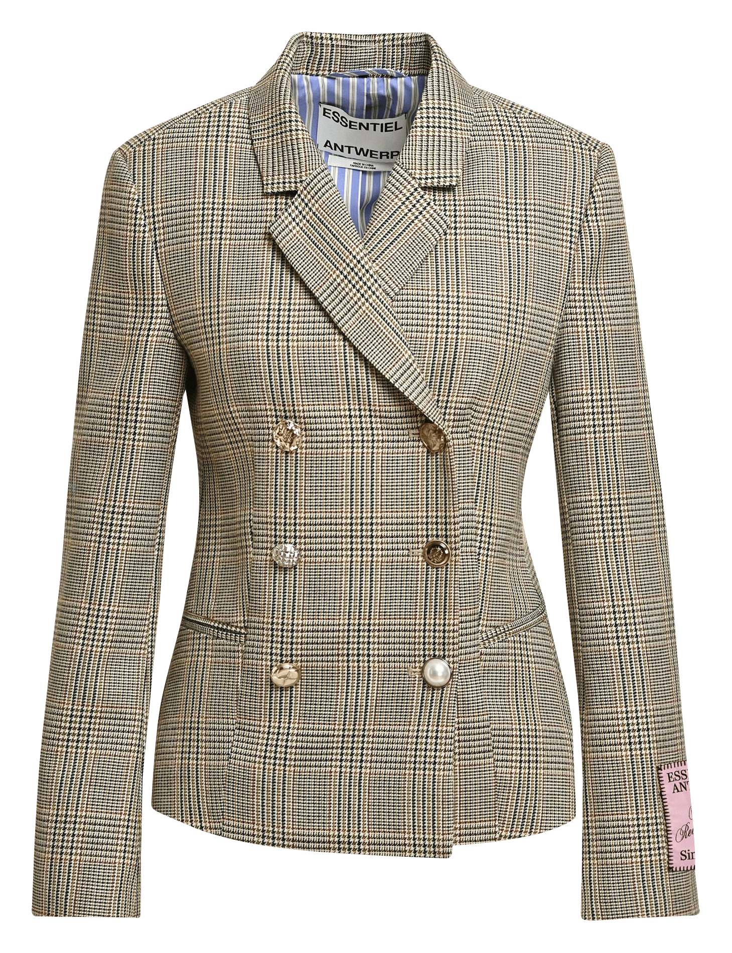 Fitted check suit jacket ESSENTIEL ANTWERP Brown