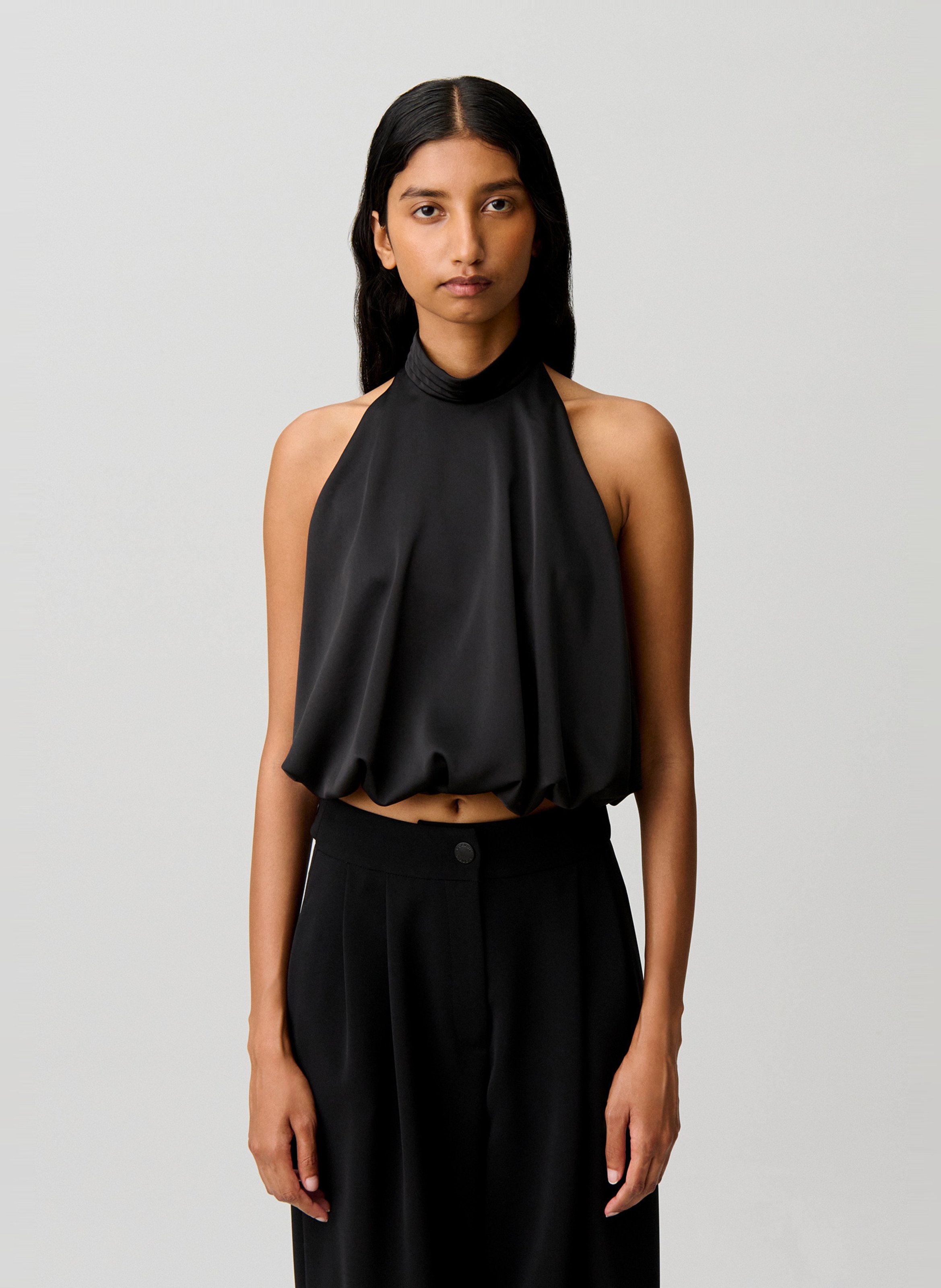 Mouwloze top met open rug in effen kleur CLAUDIE PIERLOT Zwart
