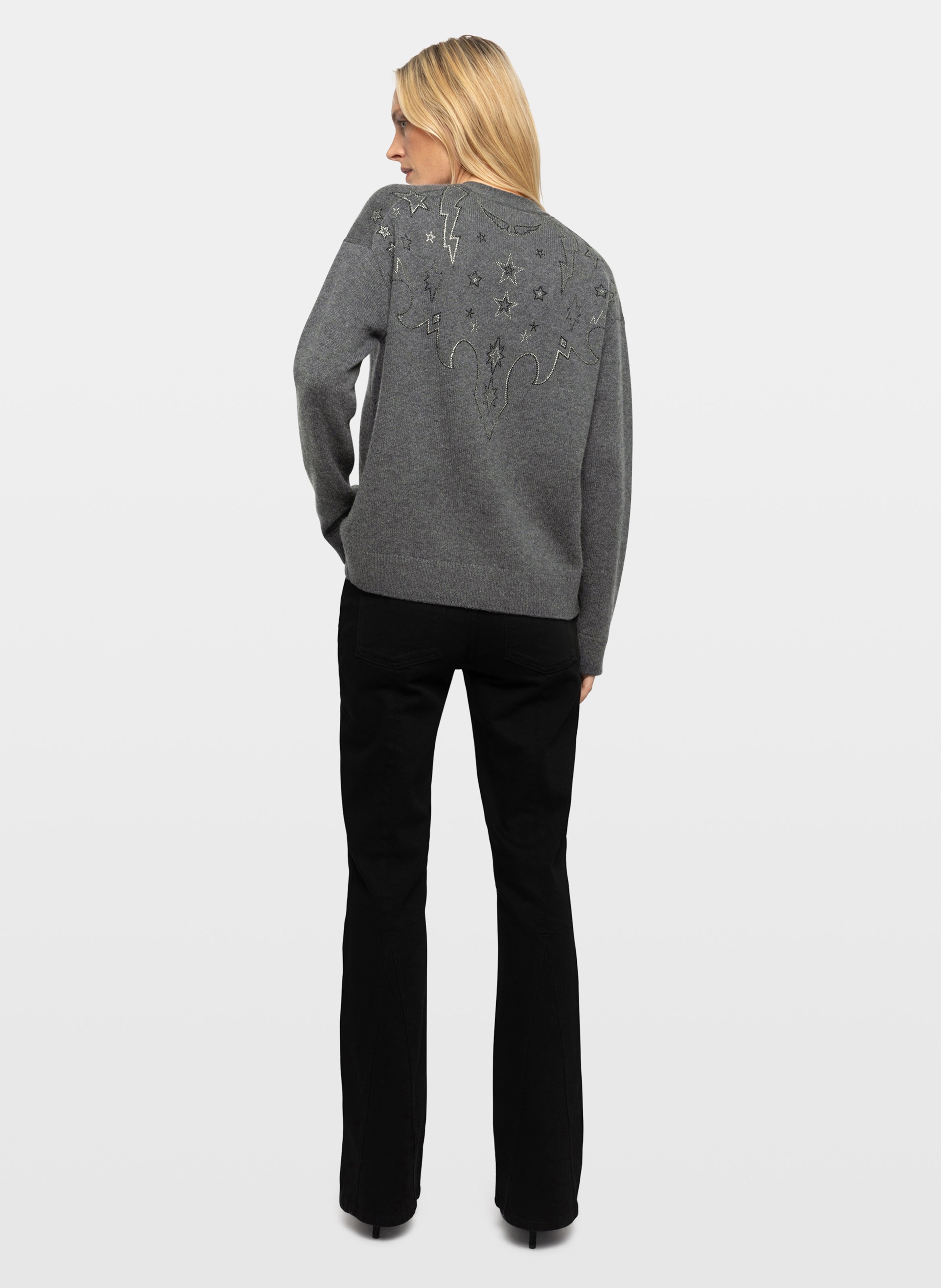 V-neck cashmere cardigan with rhinestones ZADIG&VOLTAIRE Grey