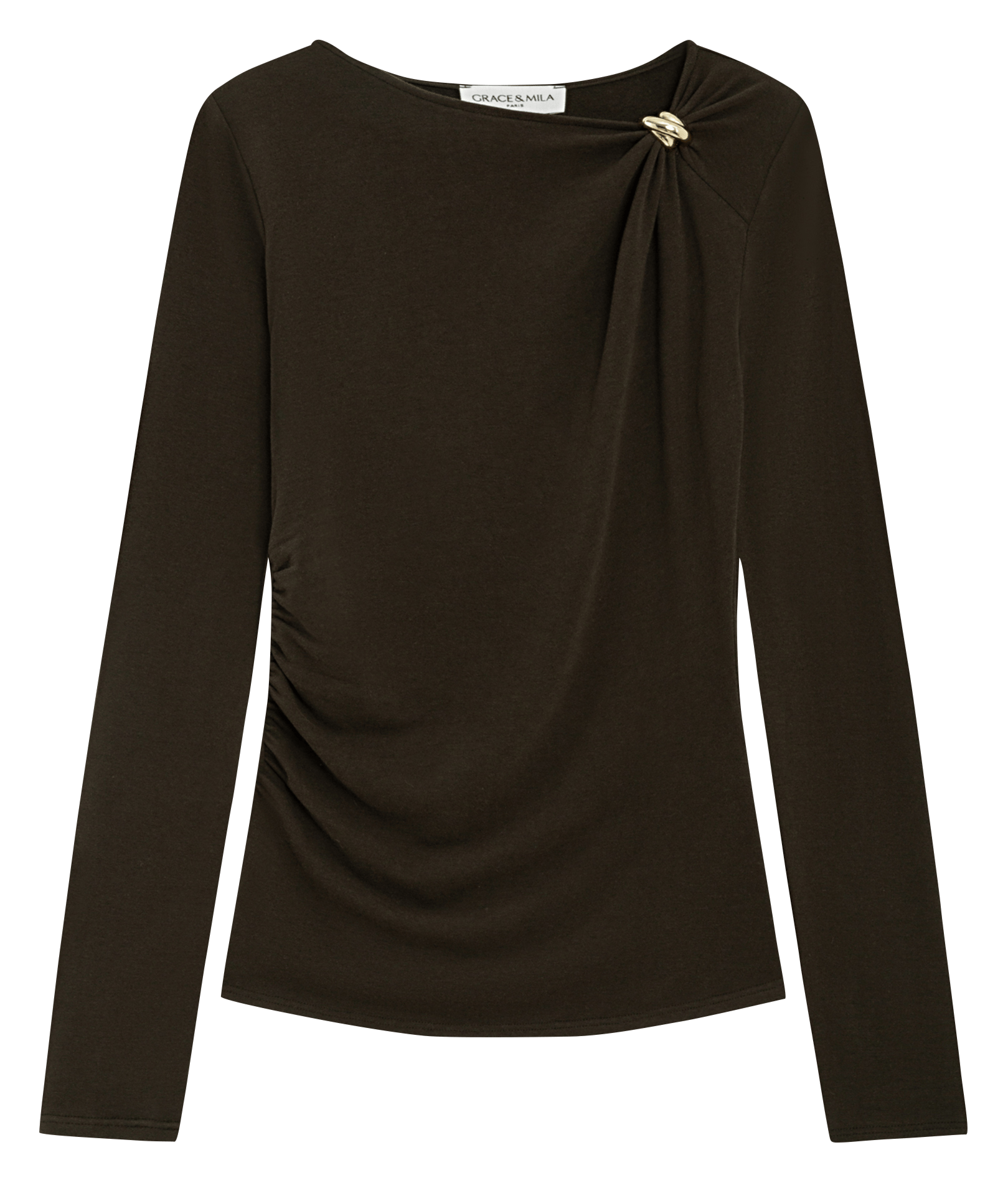 T-shirt manches longues drapé GRACE ET MILA Marron