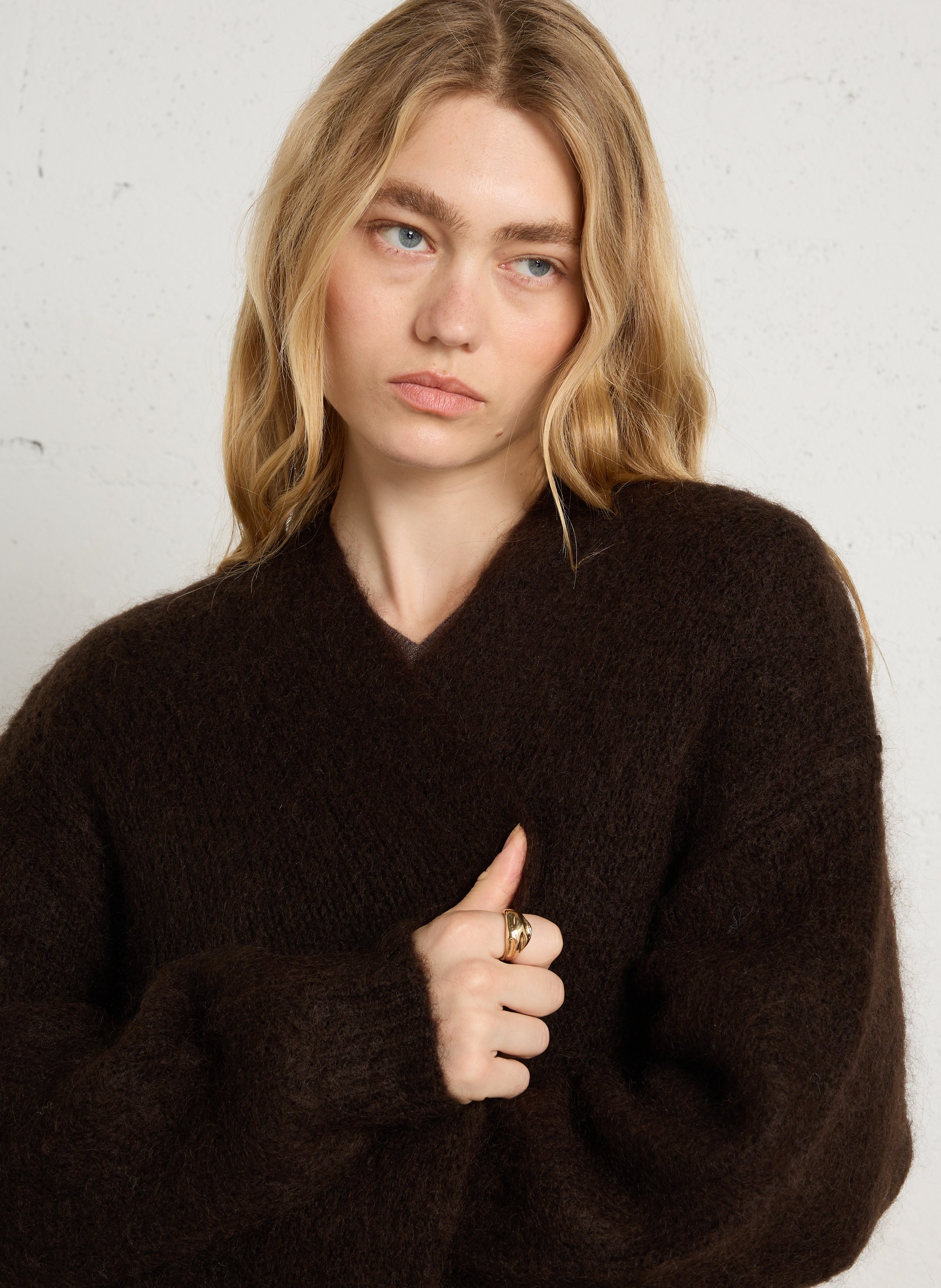 Long straight-knit cardigan DES PETITS HAUTS Brown