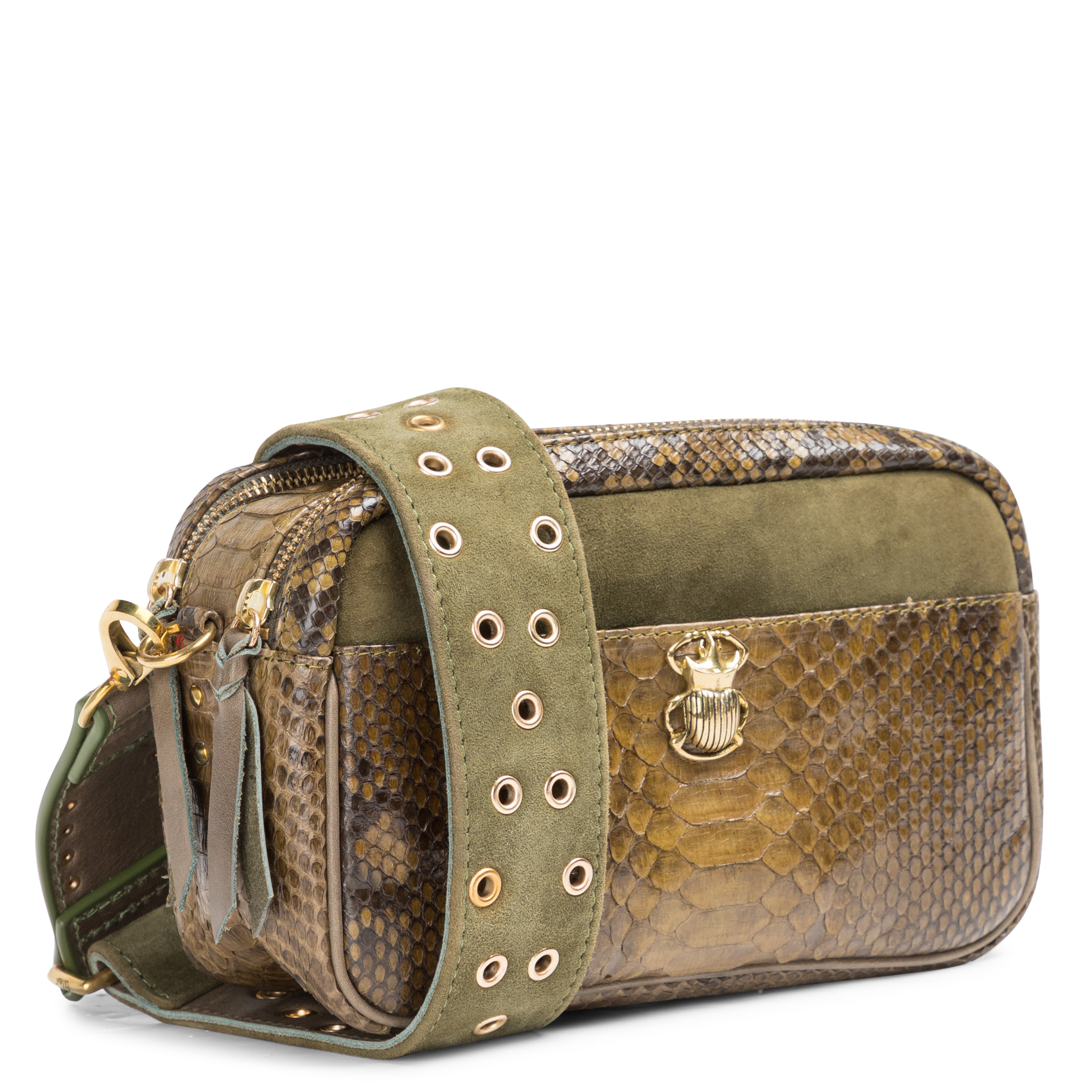 Sac bandoulière en cuir imprimé CLARIS VIROT Kaki