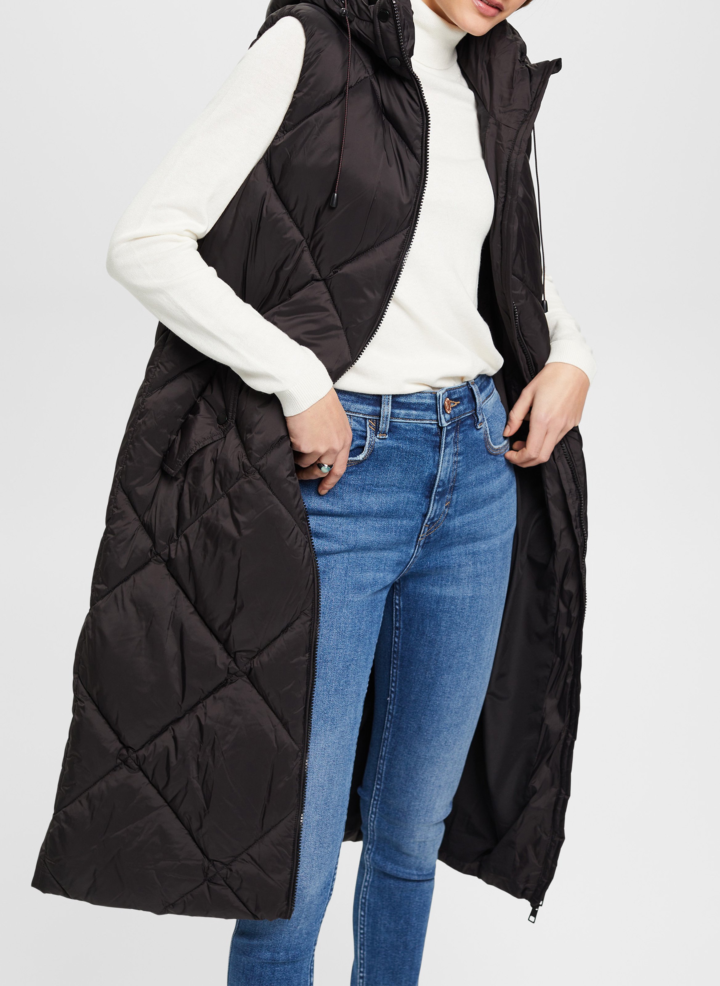 Long Quilted Padded Jacket With Hood Black Esprit - Women | Place des  Tendances