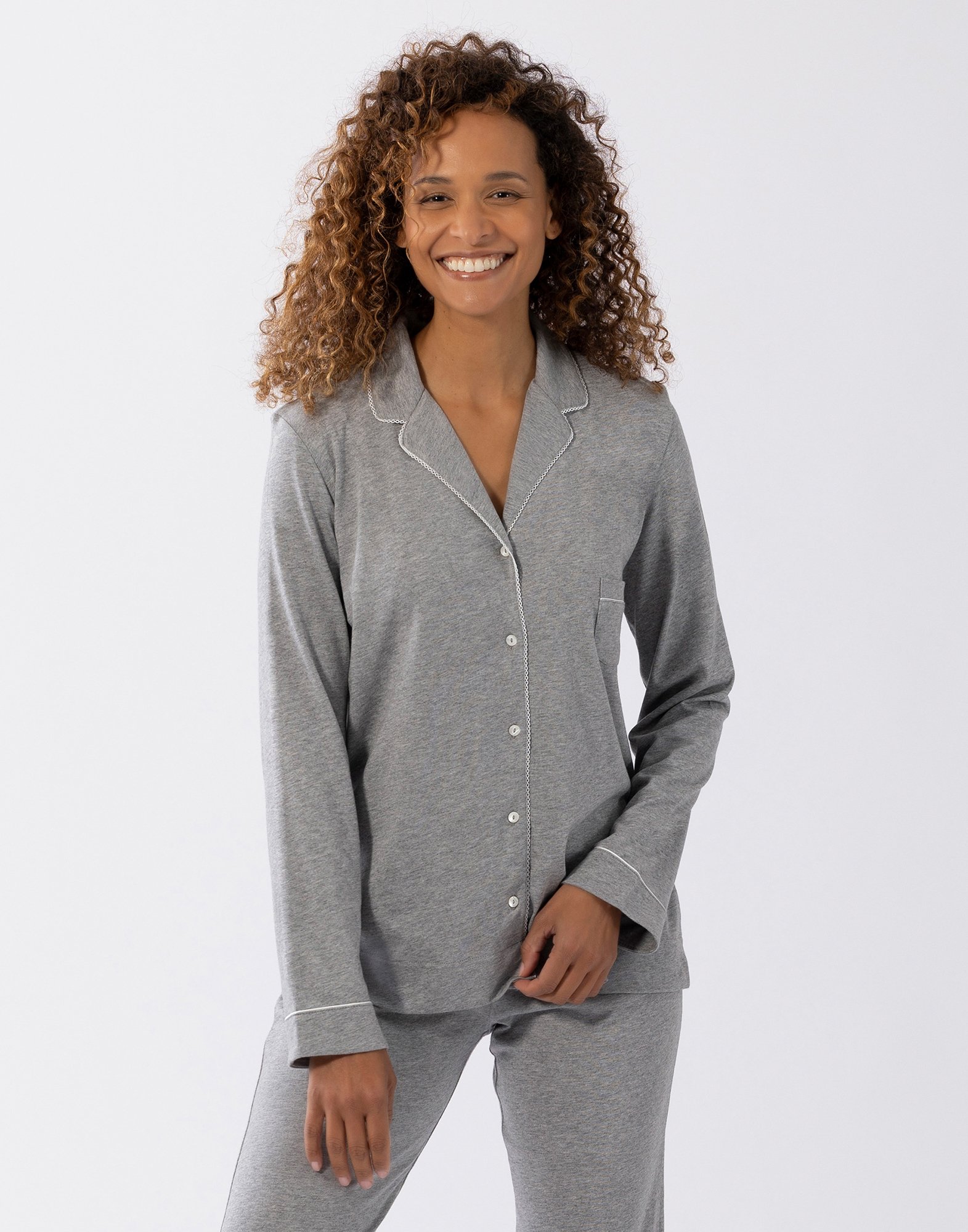Buttoned cotton modal pajamas LE CHAT Grey