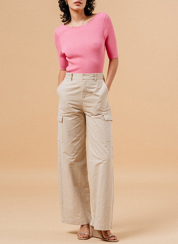 Pull manches courtes festonné GRACE ET MILA Rose