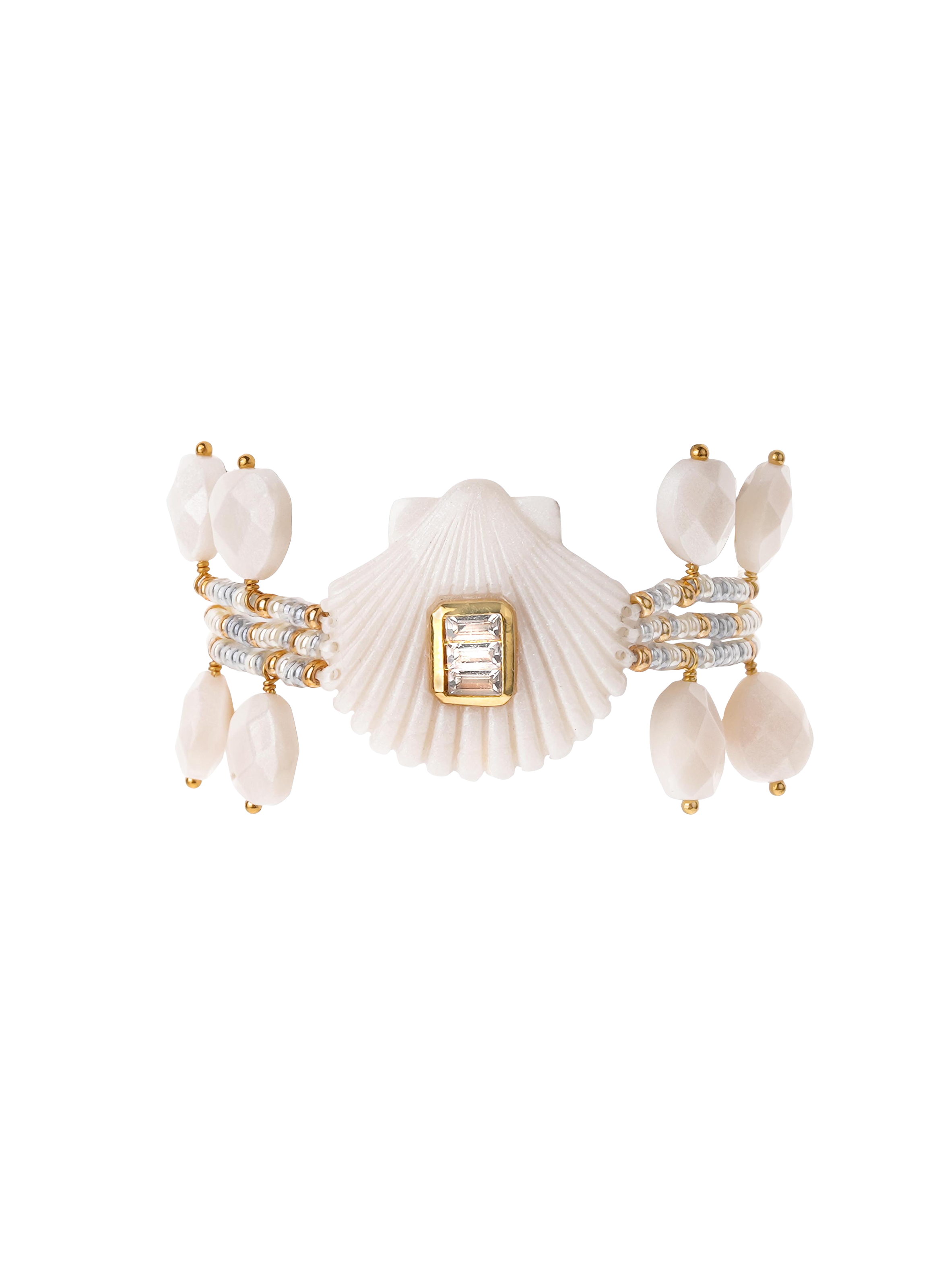 Adjustable bracelet with beads and pendants HIPANEMA White