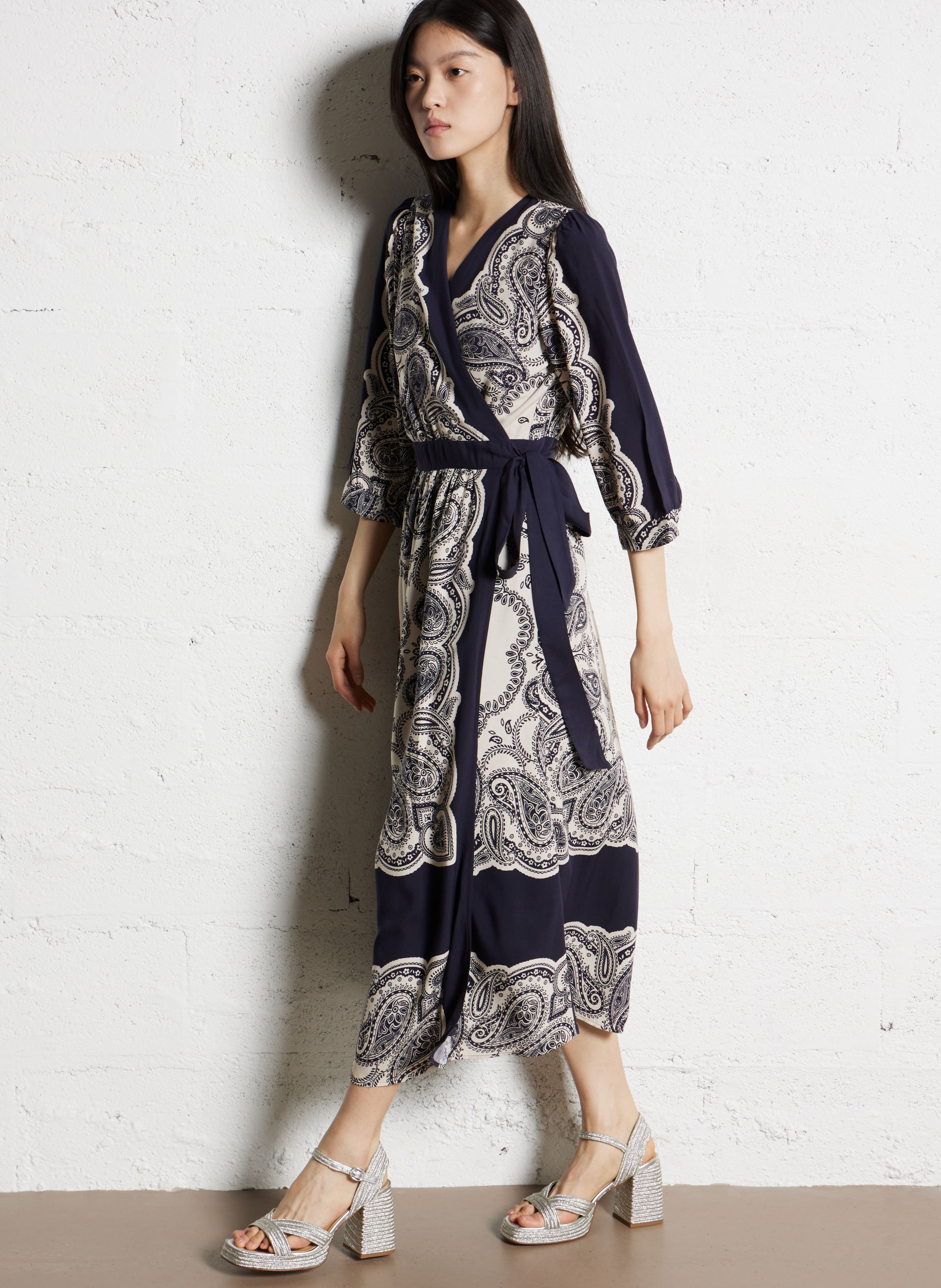 Robe midi imprimée Ronaka Bleu Sud express Femme Place des