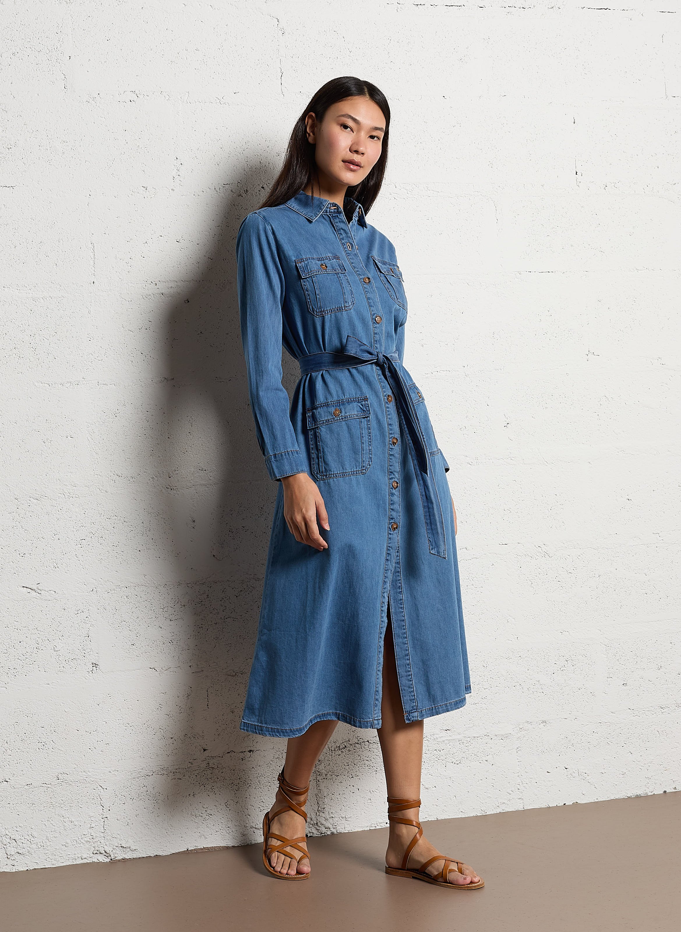 Halflange jurk | katoenblend LA PETITE ETOILE Jeans Stone