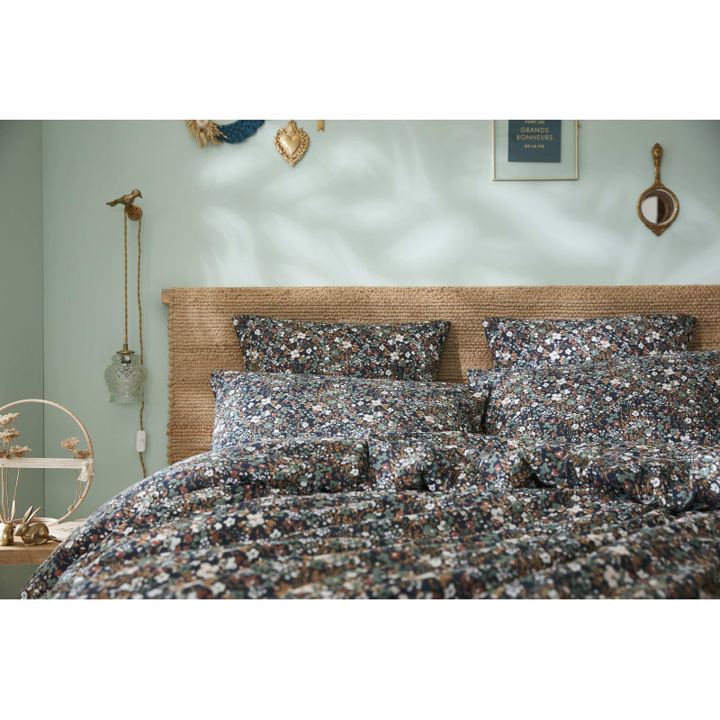 Cotton percale pillow case L'EFFET PAPILLON Blue