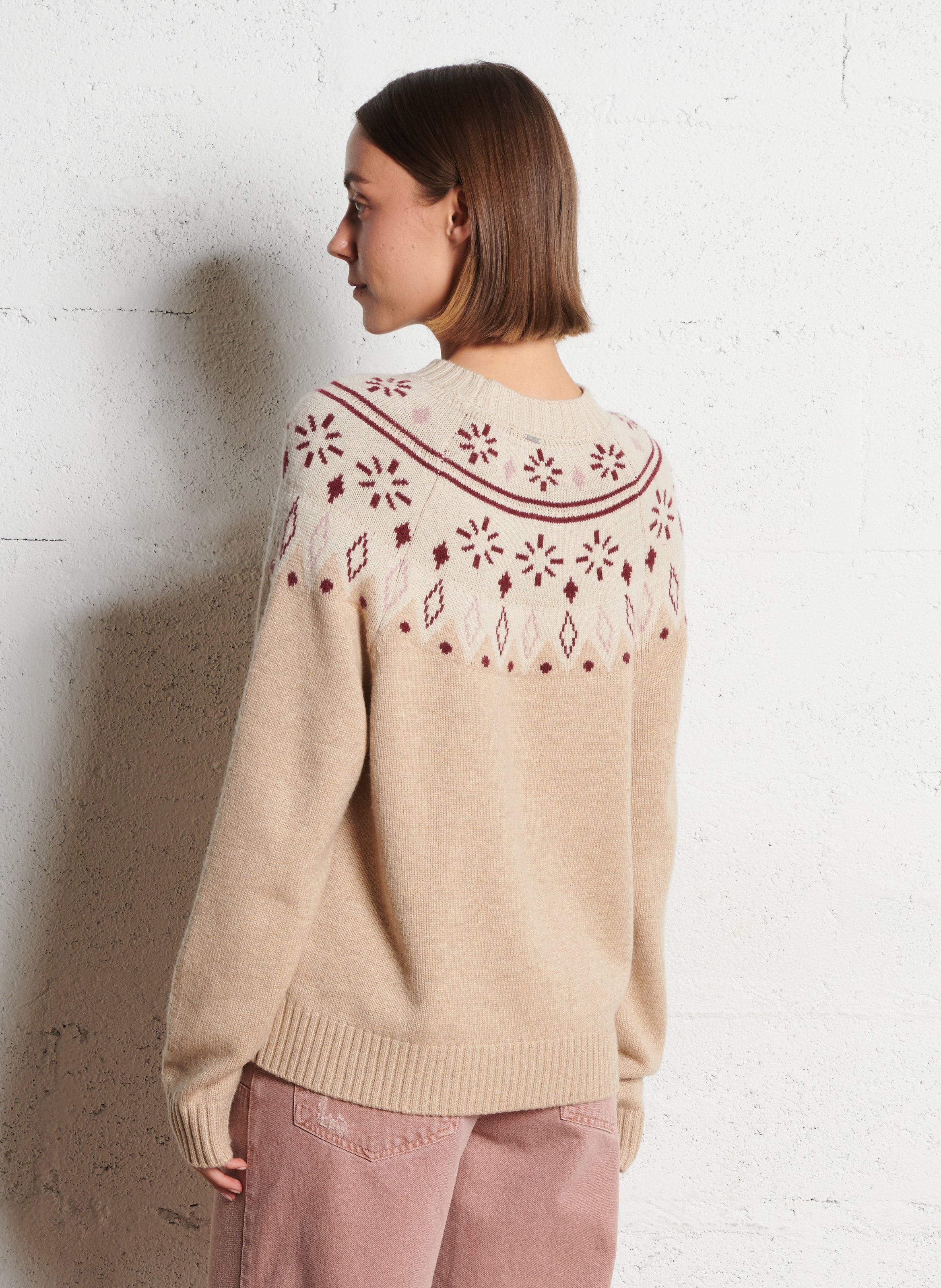 Straight knit sweater with printed pattern IKKS Beige