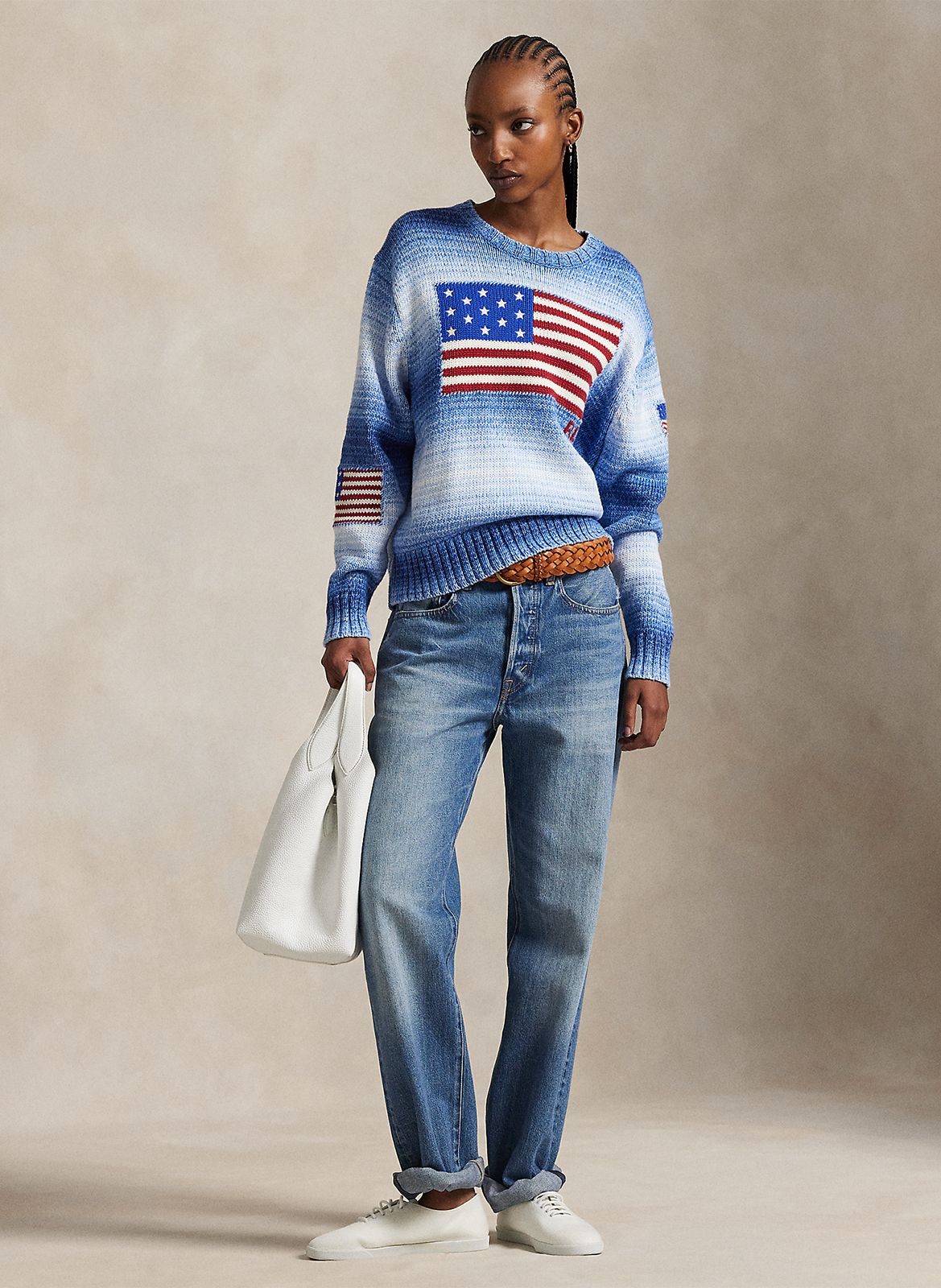 Pull col rond en coton POLO RALPH LAUREN Bleu