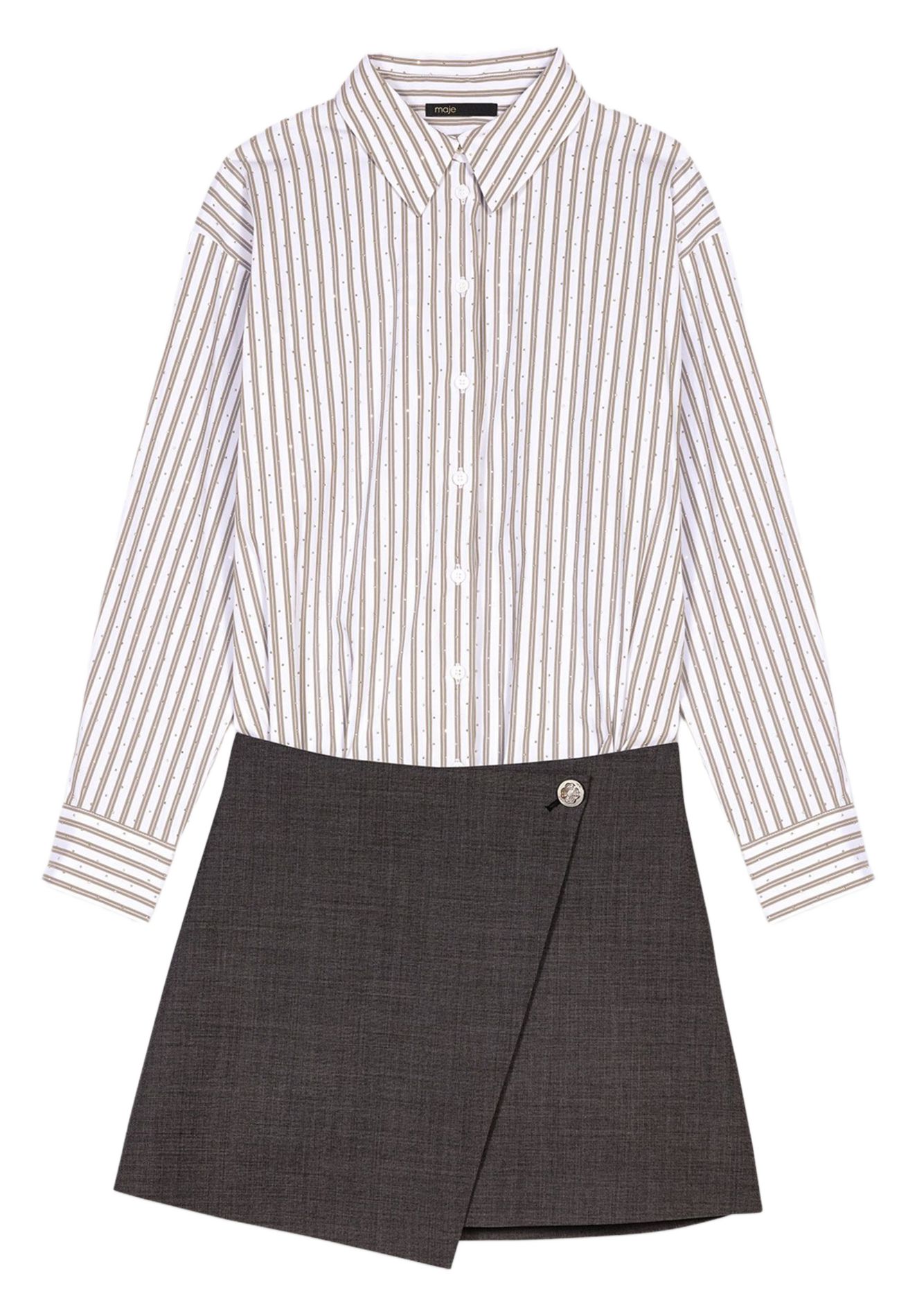 Short cotton-blend dress with classic collar MAJE Beige