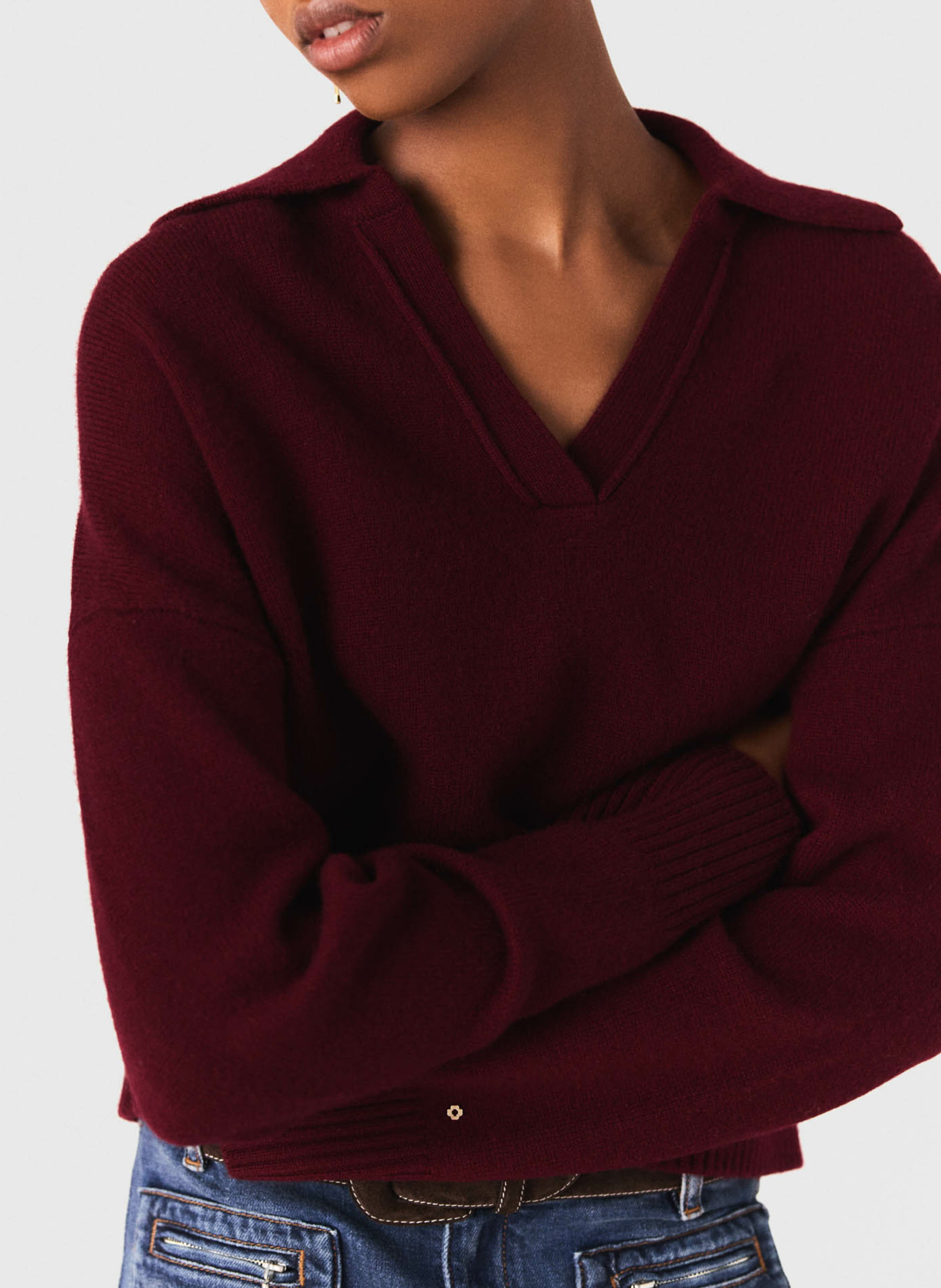 Blossom V-neck wool-blend sweater MAJE Red