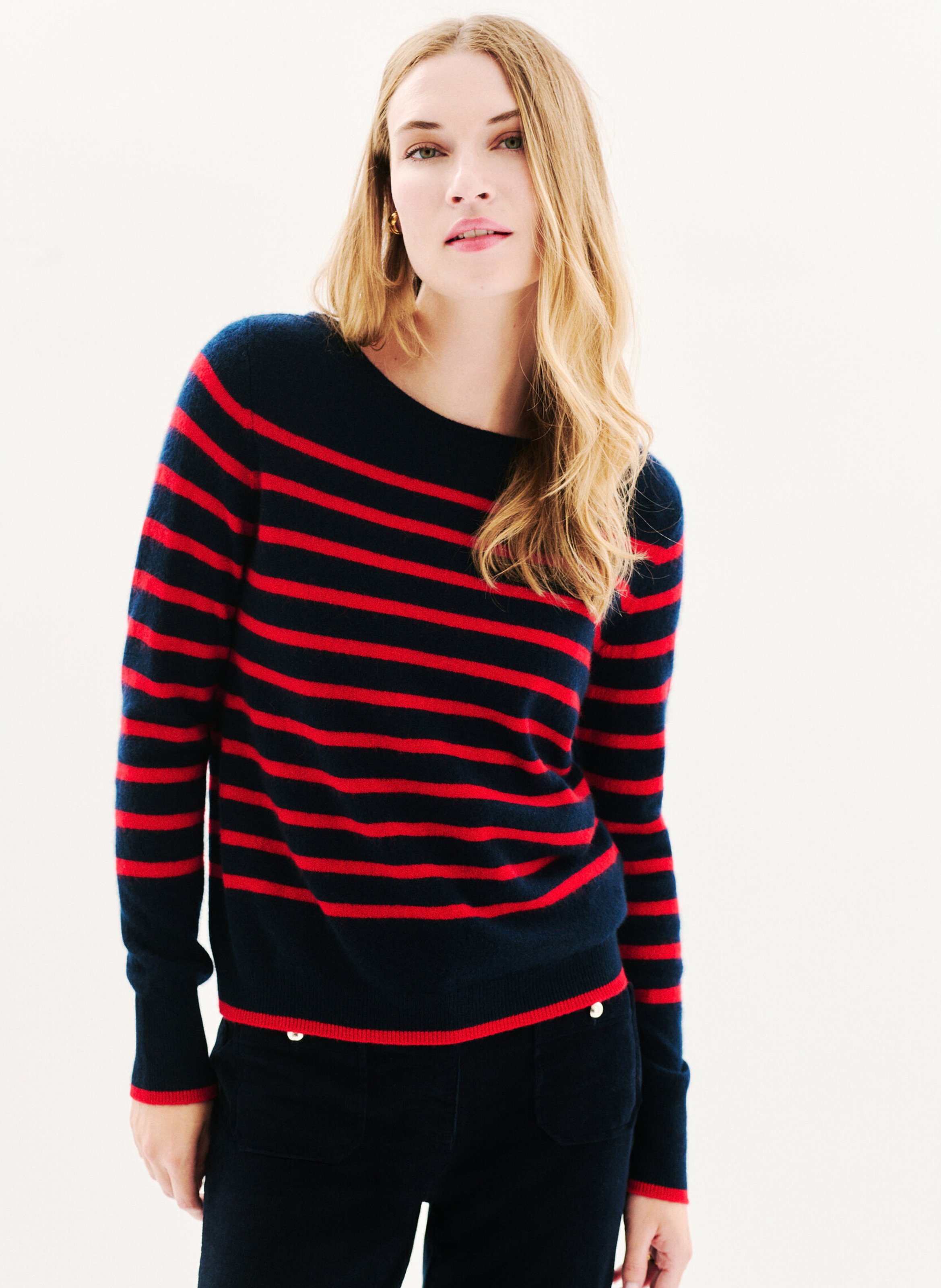 Maglione marinière con collo a barchetta in cashmere CAROLL