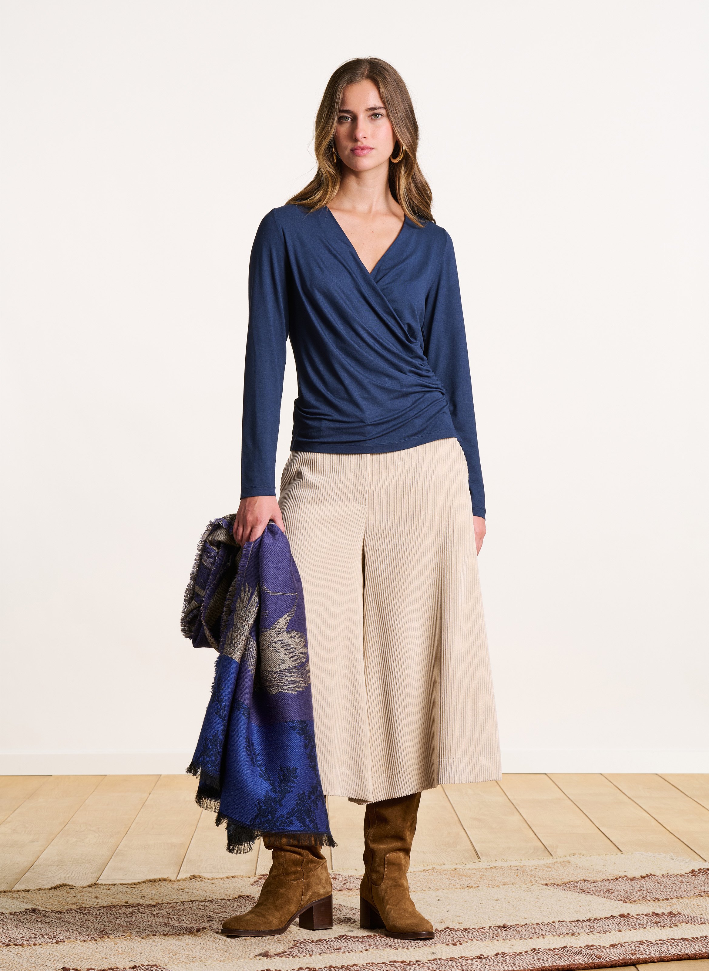 Solid long-sleeve wrap top LA FEE MARABOUTEE Blue