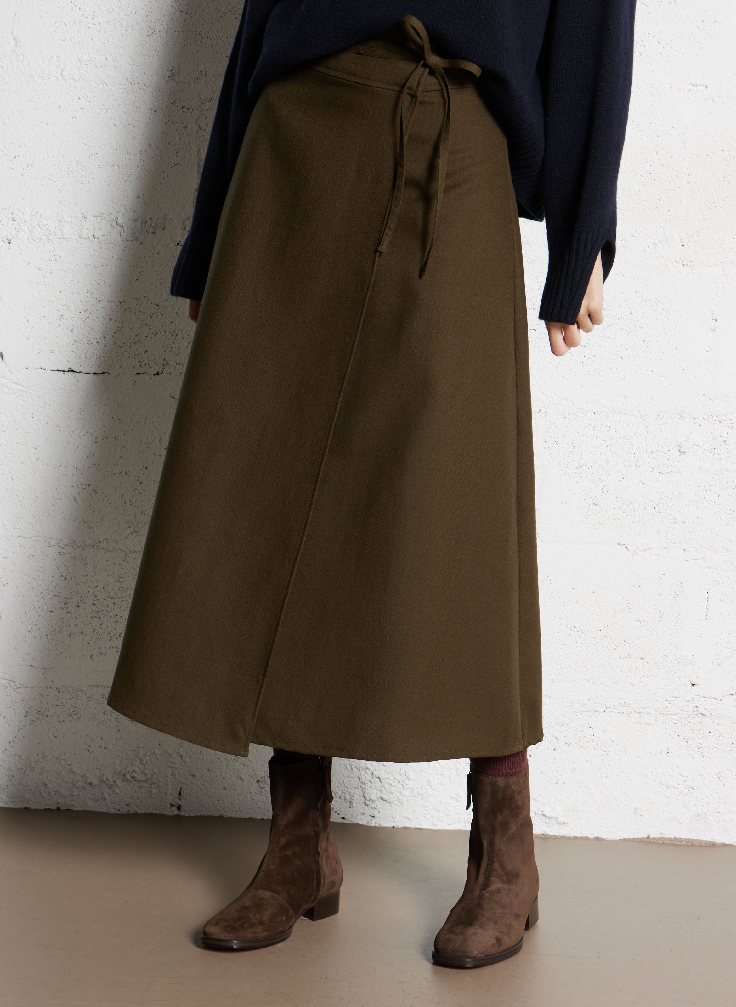Flared wool midi skirt SOEUR Khaki
