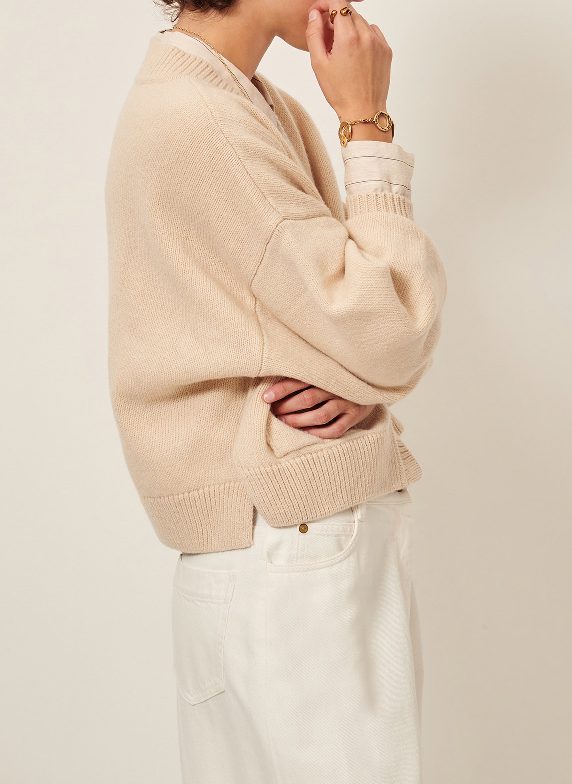 Cardigan ample uni en laine et cachemire SESSUN Beige