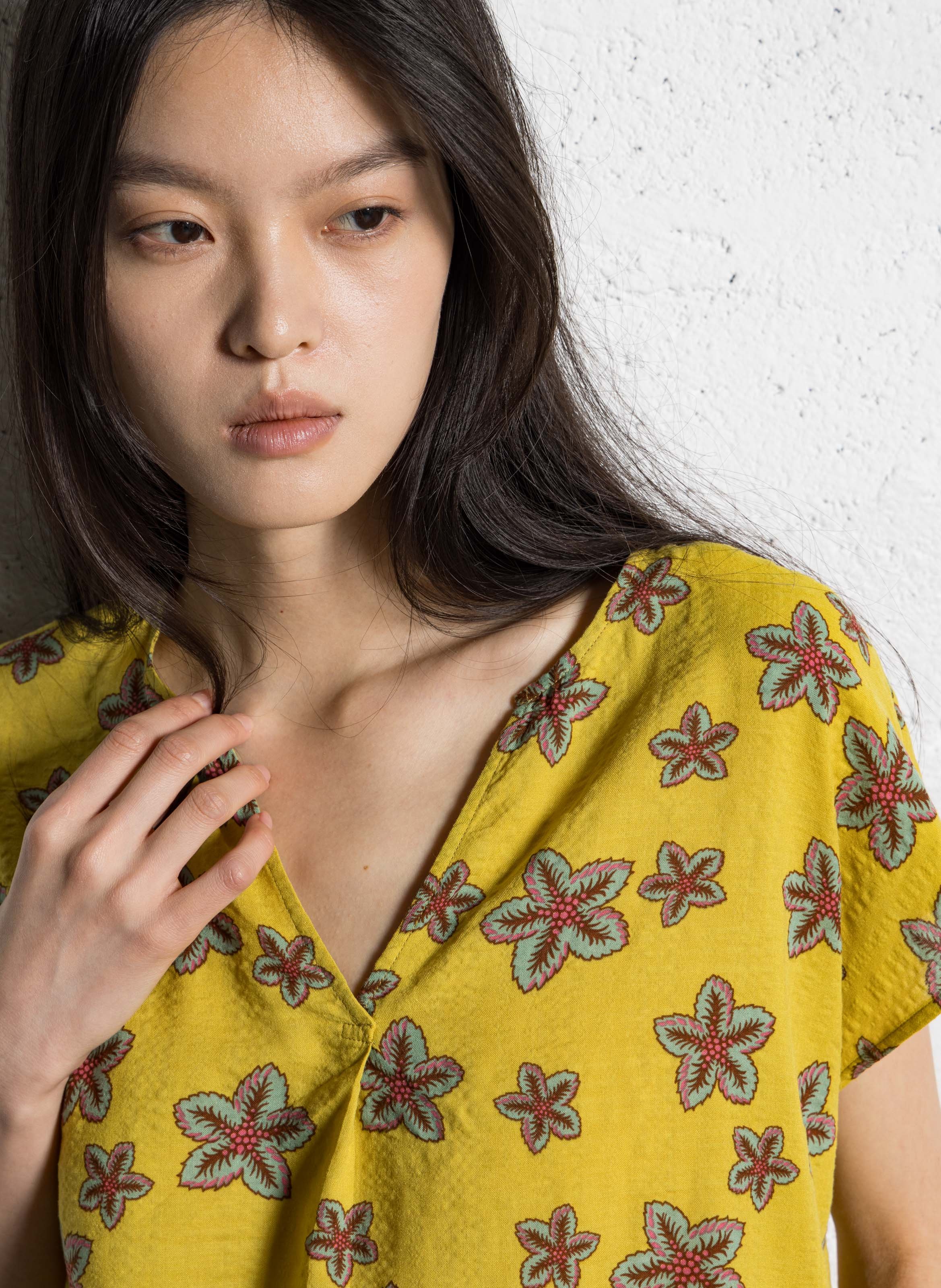 Top imprimé col tunisien en coton mélangé NICE THINGS Jaune