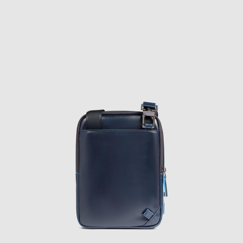 Men's leather shoulder bag for iPad® mini with pocket for AirPods® and RFID protection PIQUADRO Blue