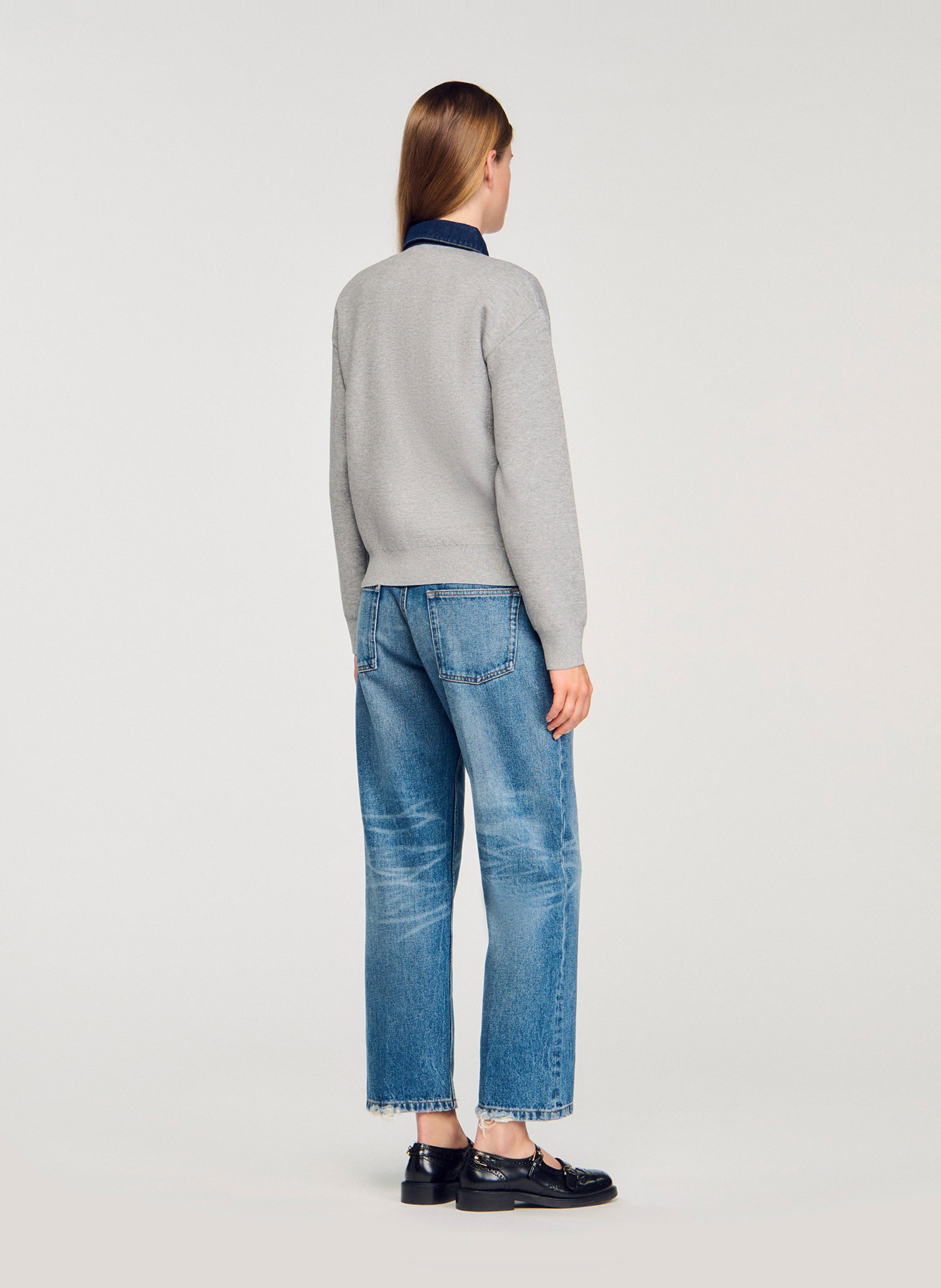 Pull ample à col en jean SANDRO Gris