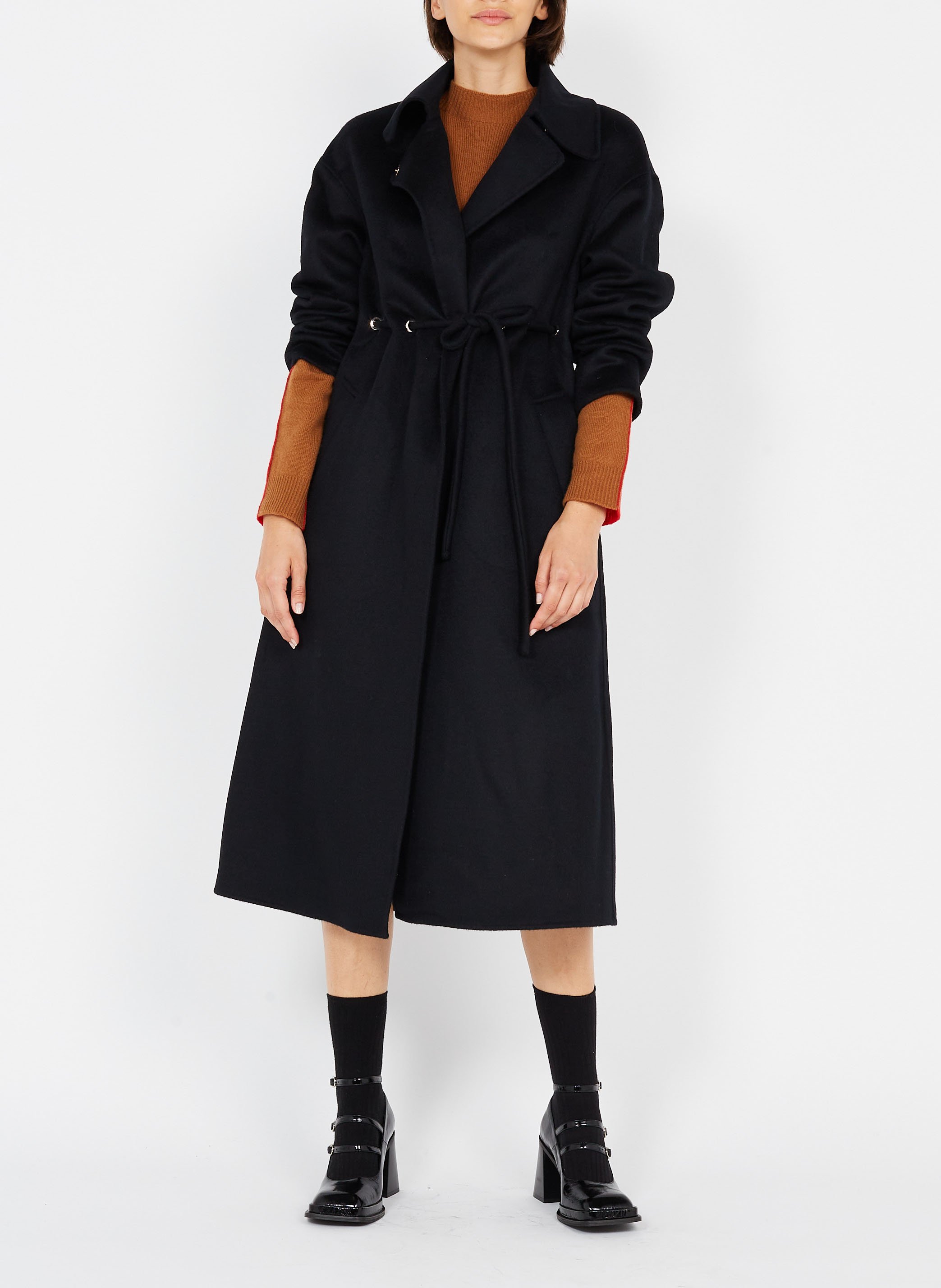 Manteau long col classique en laine mélangée BA&SH Noir