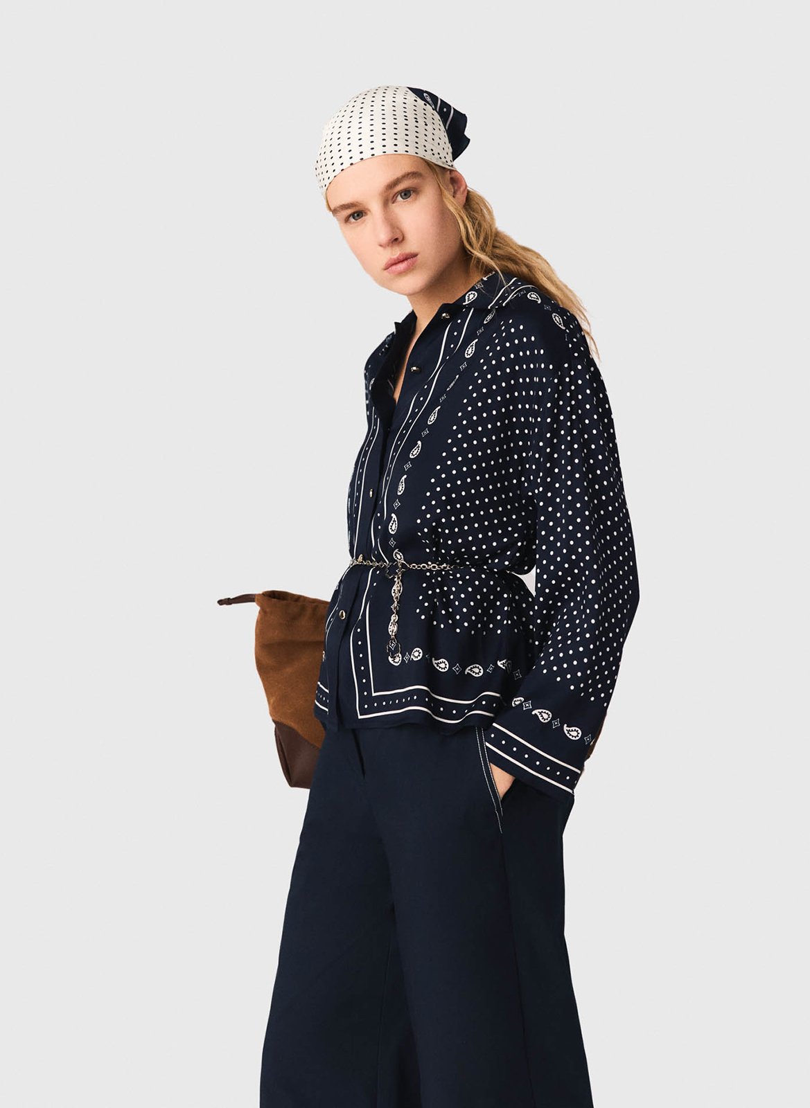 Soepelvallende, rechte blouse met print MAJE Blauw