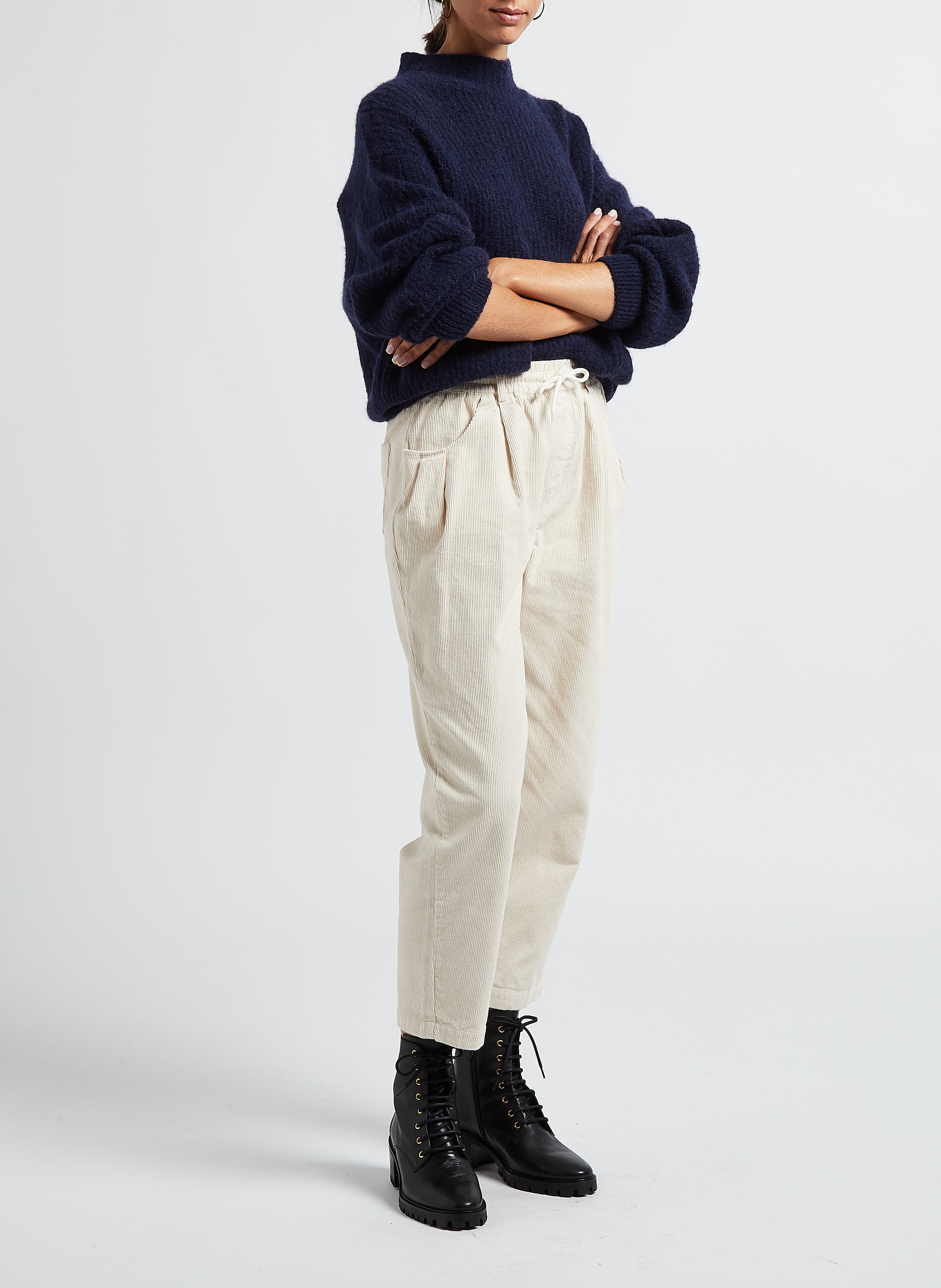 Gebreide trui met opstaande kraag | materiaalblend Blauw