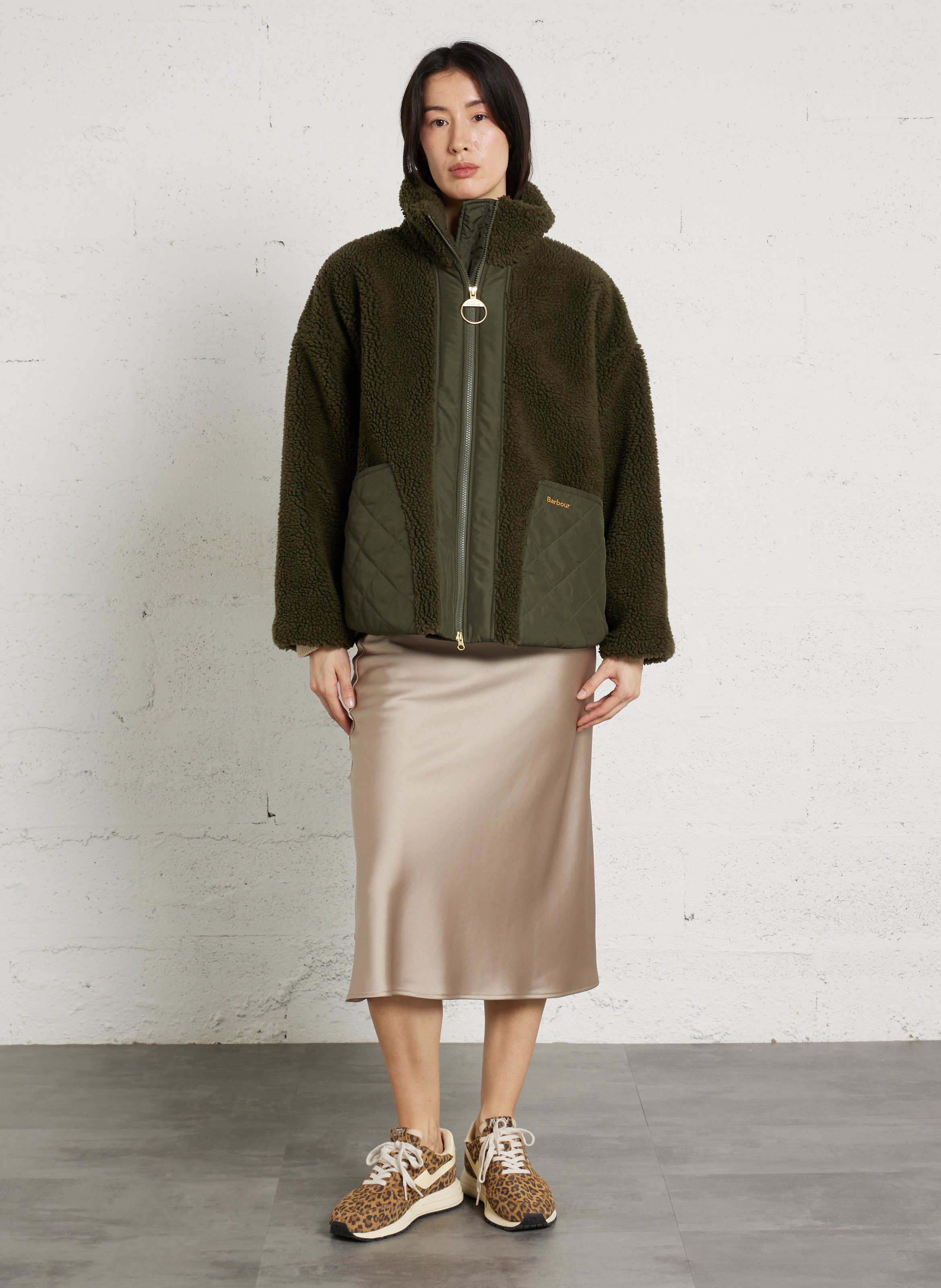 Oversized zip-up jacket faux fur BARBOUR Khaki