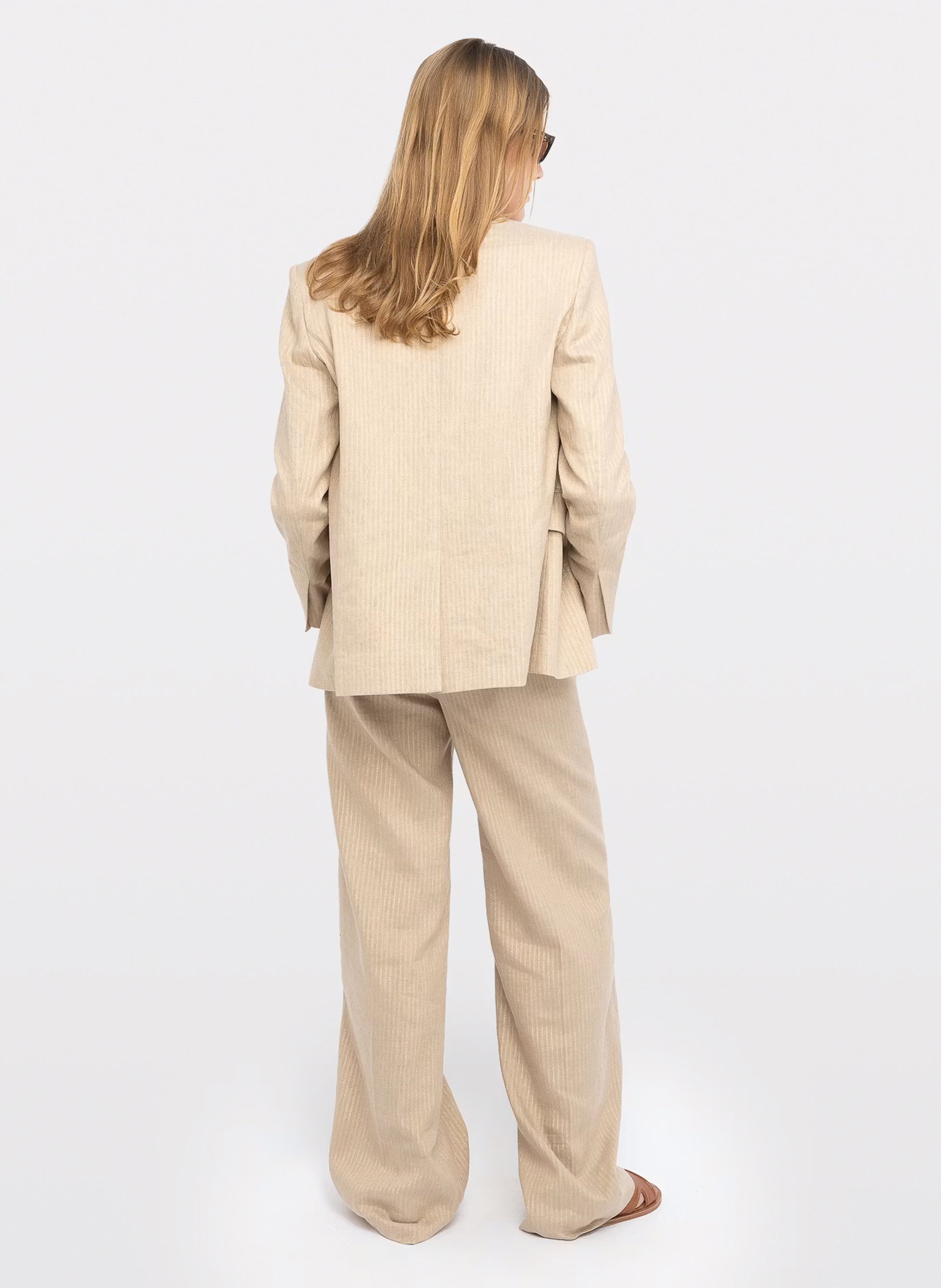 Veste tailleur droite rayée en lin mélangé ZADIG&VOLTAIRE Beige