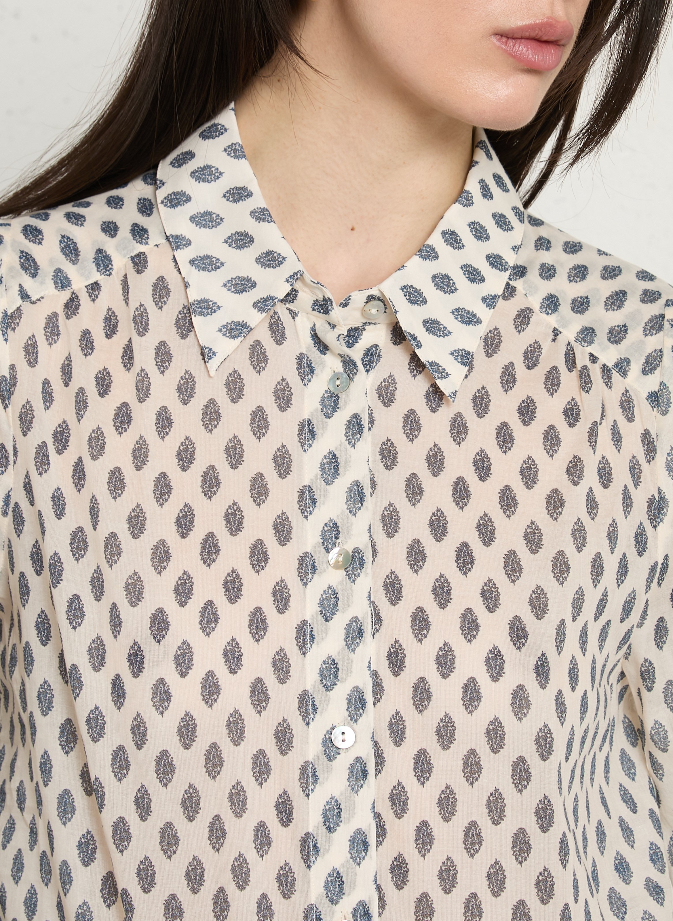 Straight classic collar shirt printed in cotton voile MAISON 123 White