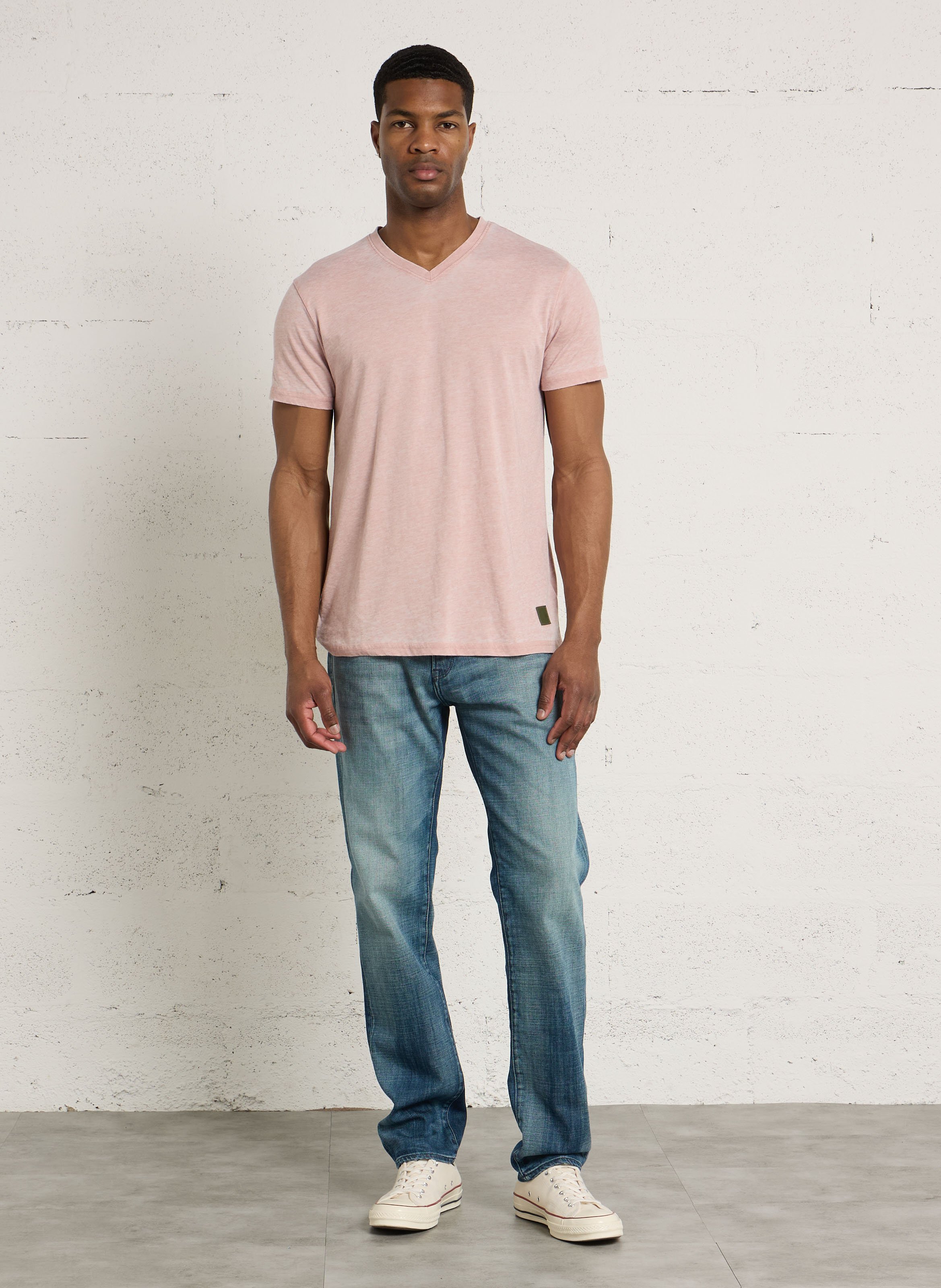 Tee-shirt droit chiné col V LE TEMPS DES CERISES Rose