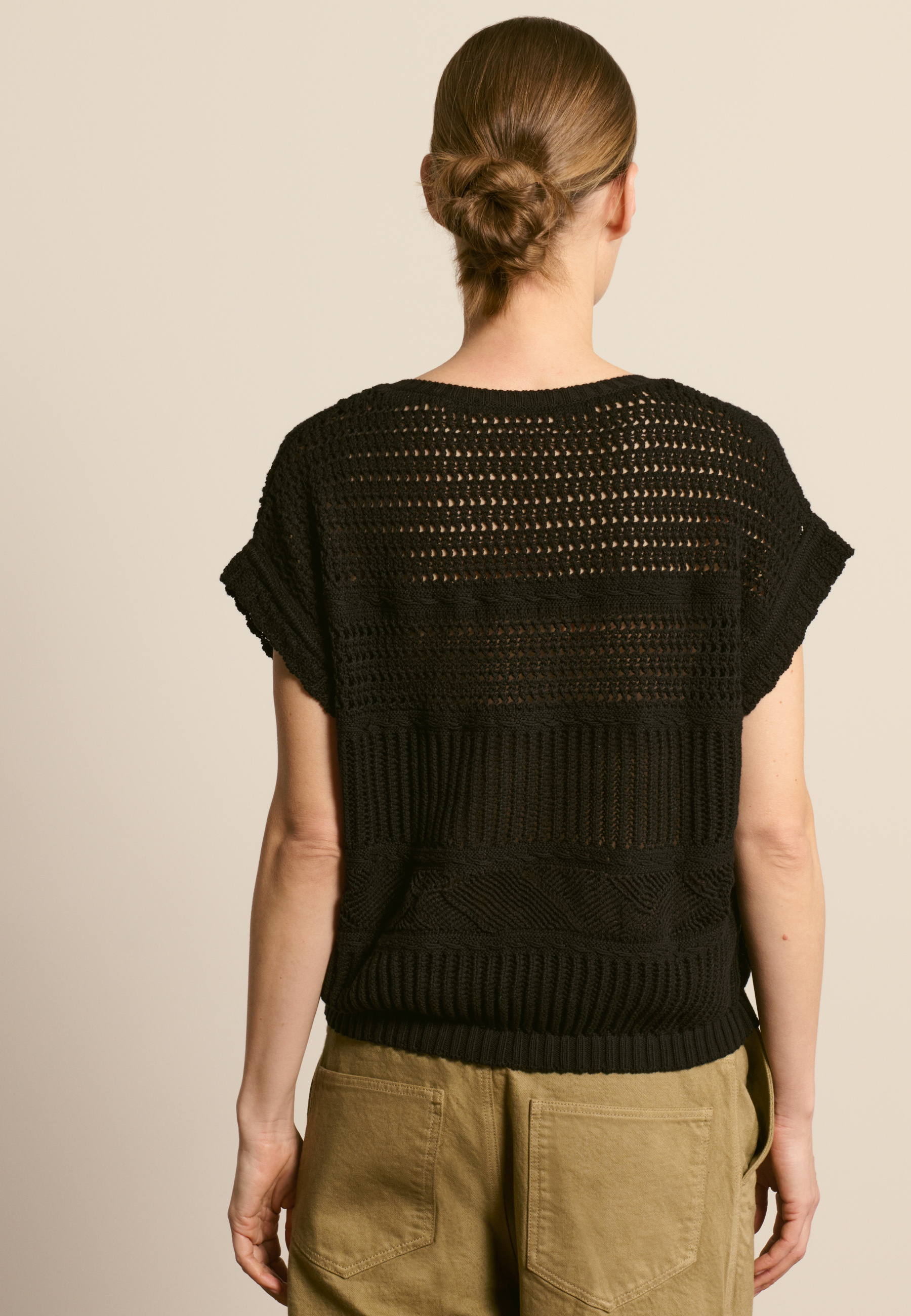 T-shirt en coton ajourée MAISON MONTAGUT Noir