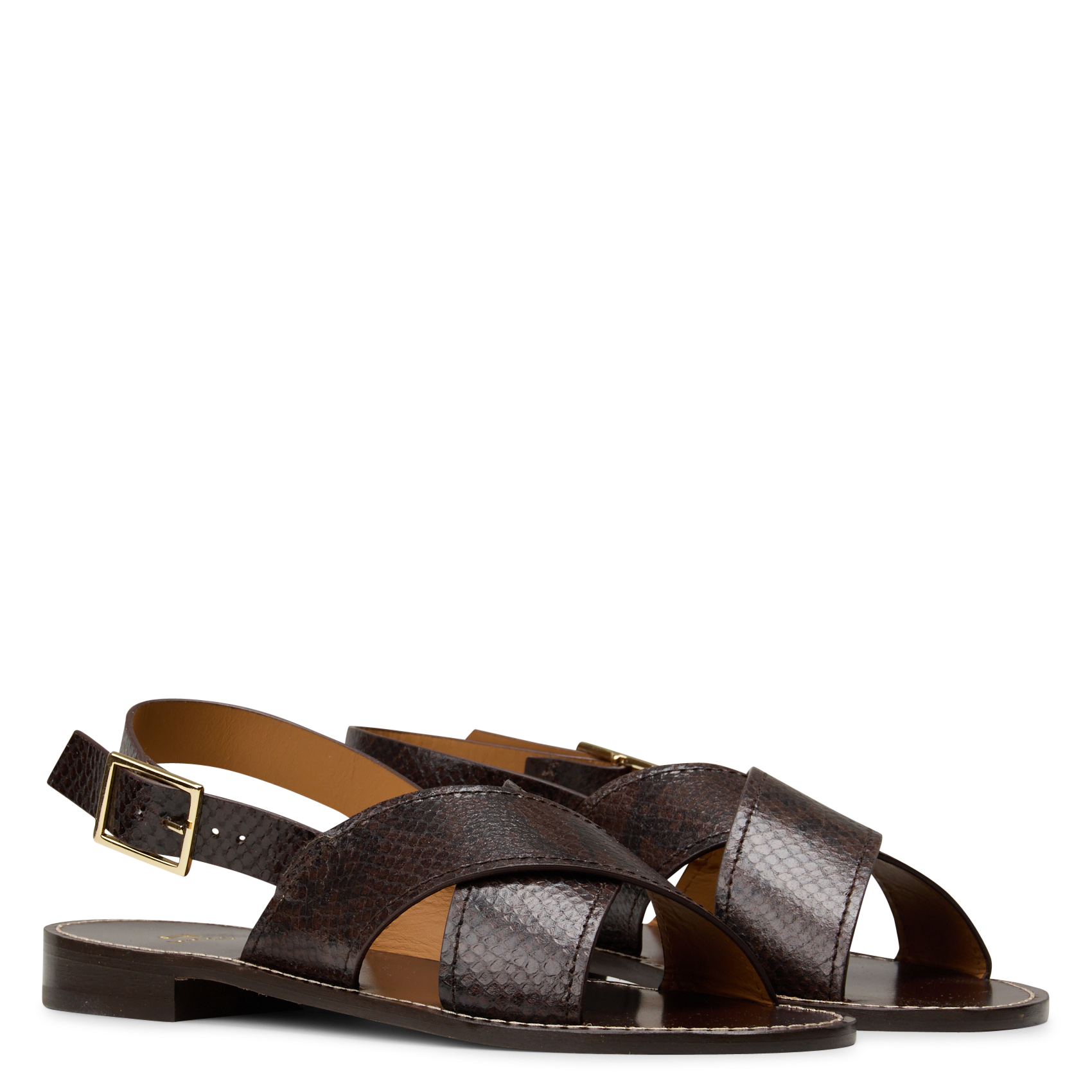 Aouda flat leather sandals BOBBIES Brown