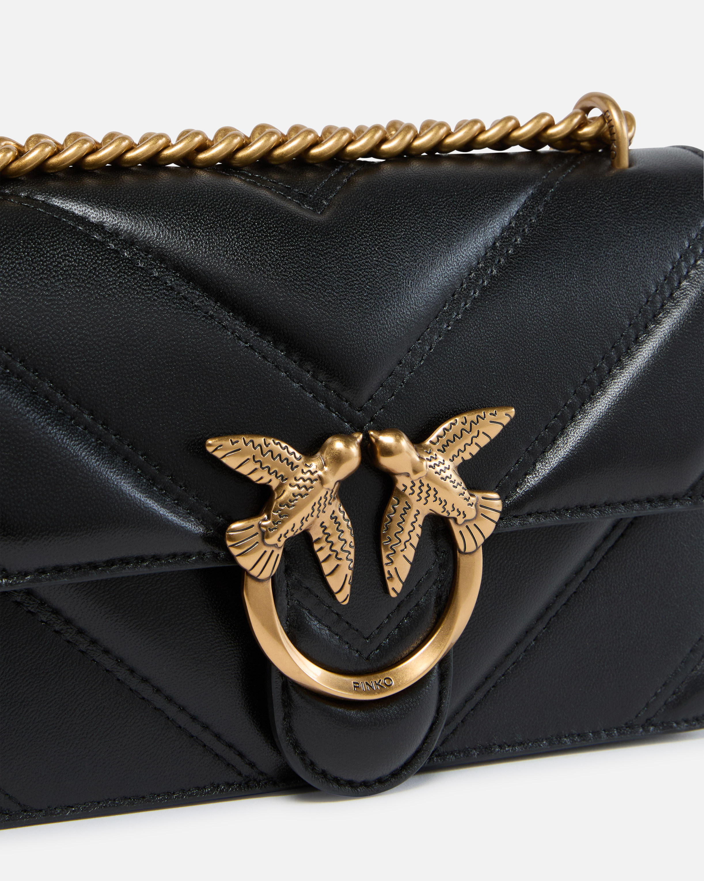 Mini sac à bandoulière love bag en cuir nappa matelassé en chevrons PINKO Noir