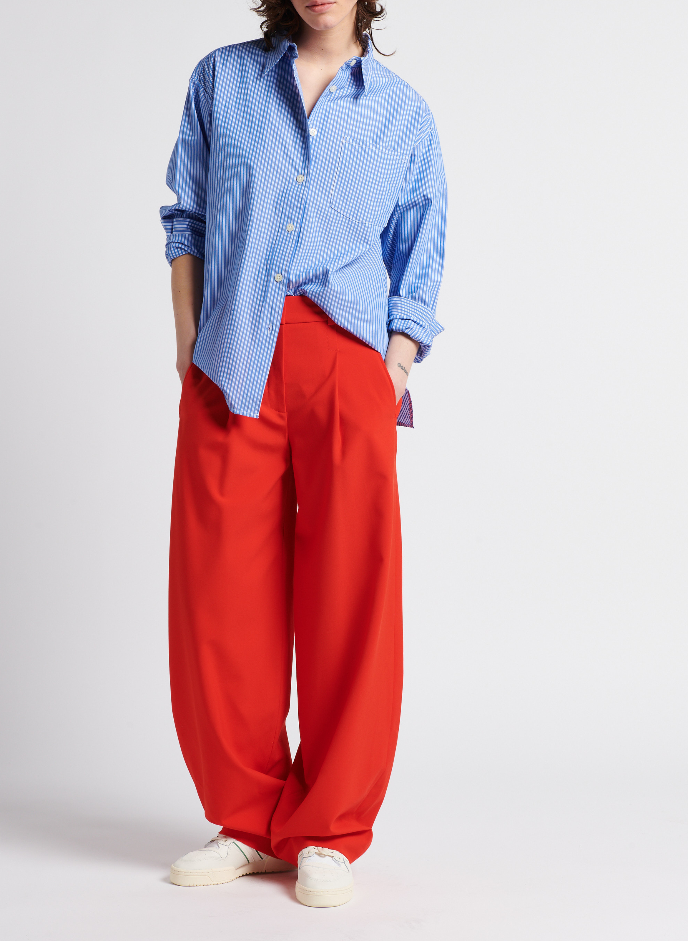 Gerade geschnittene Baumwollbluse mit Streifen AMERICAN VINTAGE Blau